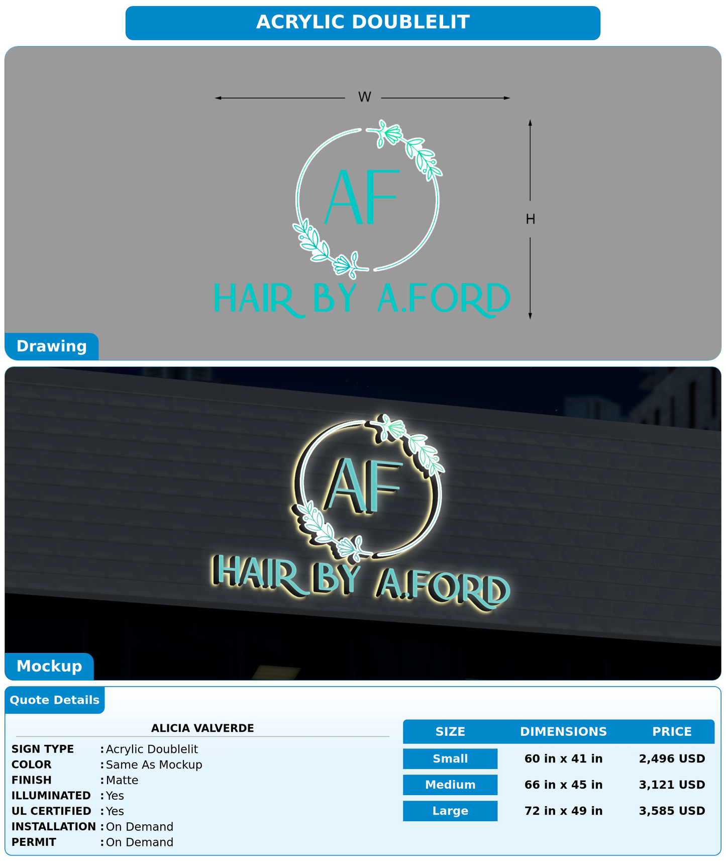CUSTOM MOCKUP SIGN FOR Alicia Valverde