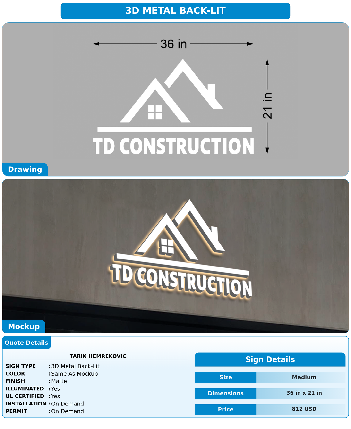 CUSTOM MOCKUP SIGN FOR Tarik Hemrekovic