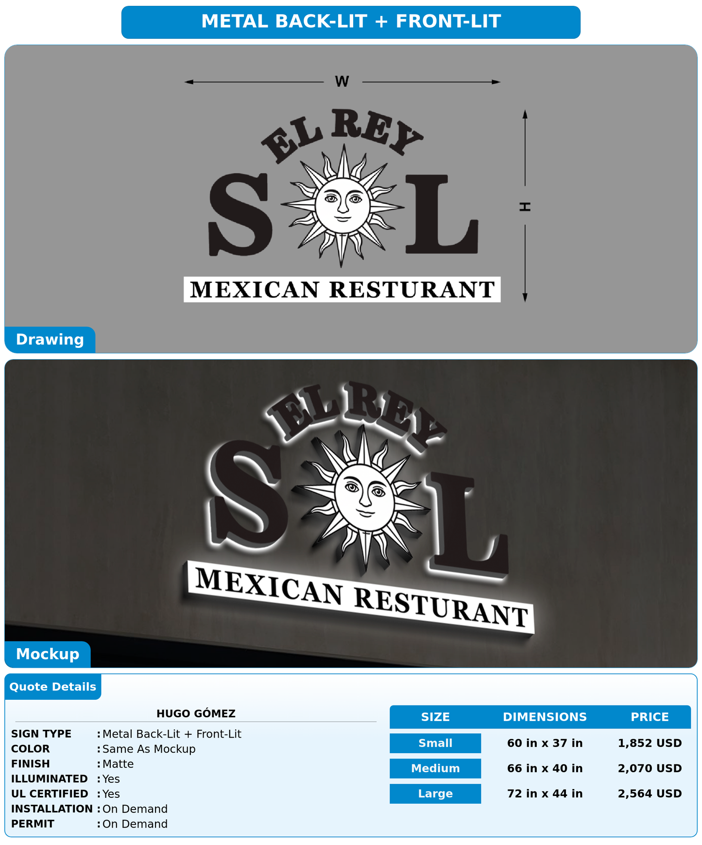 CUSTOM MOCKUP SIGN FOR Hugo Gómez