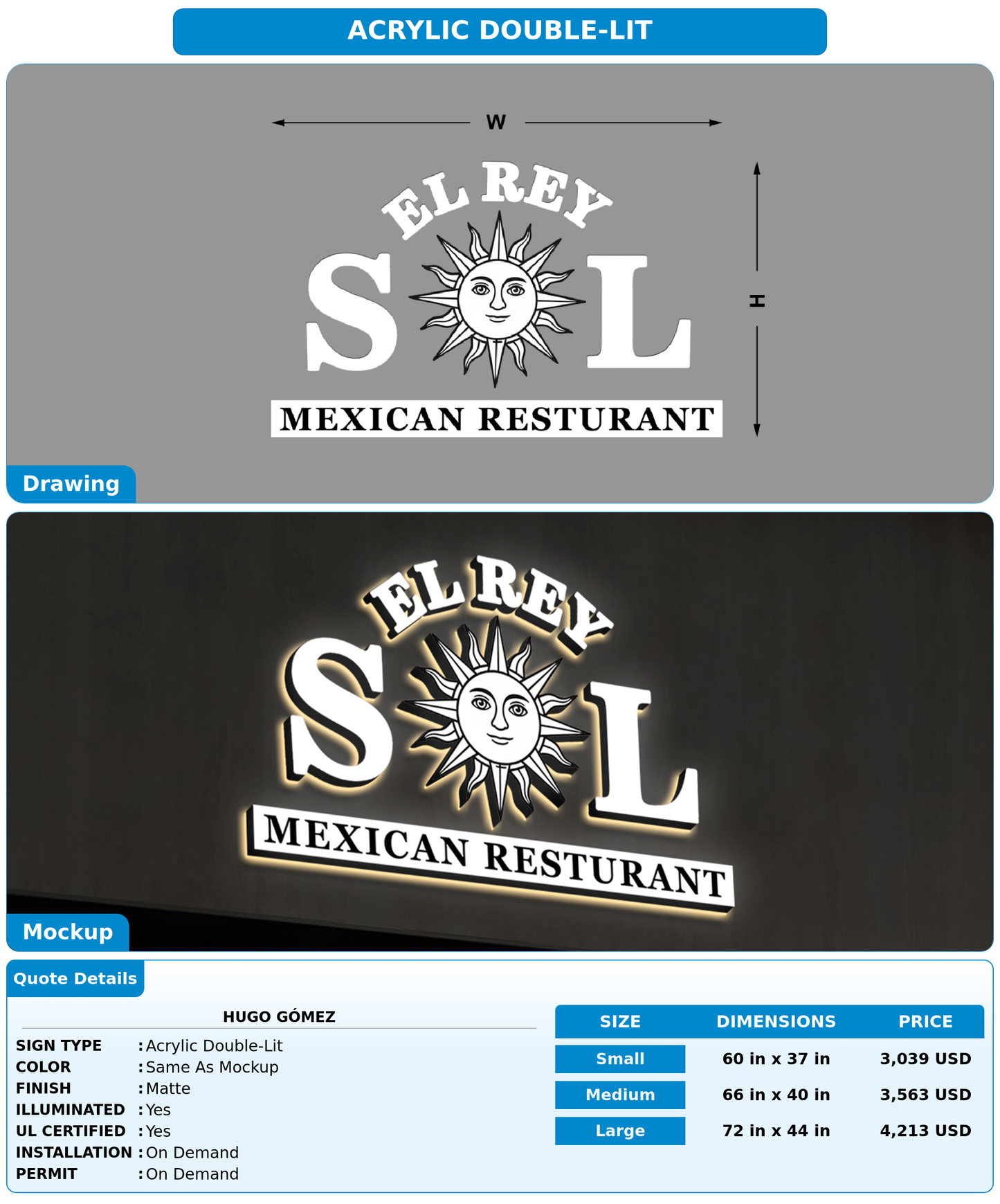 CUSTOM MOCKUP SIGN FOR Hugo Gómez