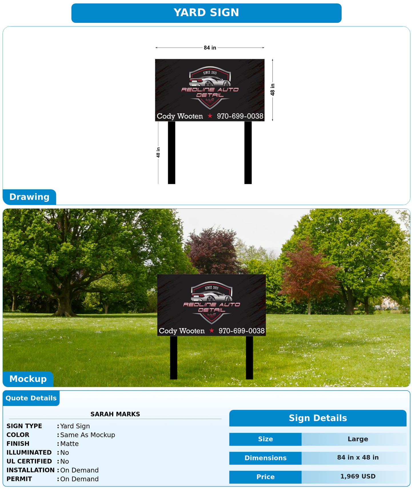 CUSTOM MOCKUP SIGN FOR Sarah Marks