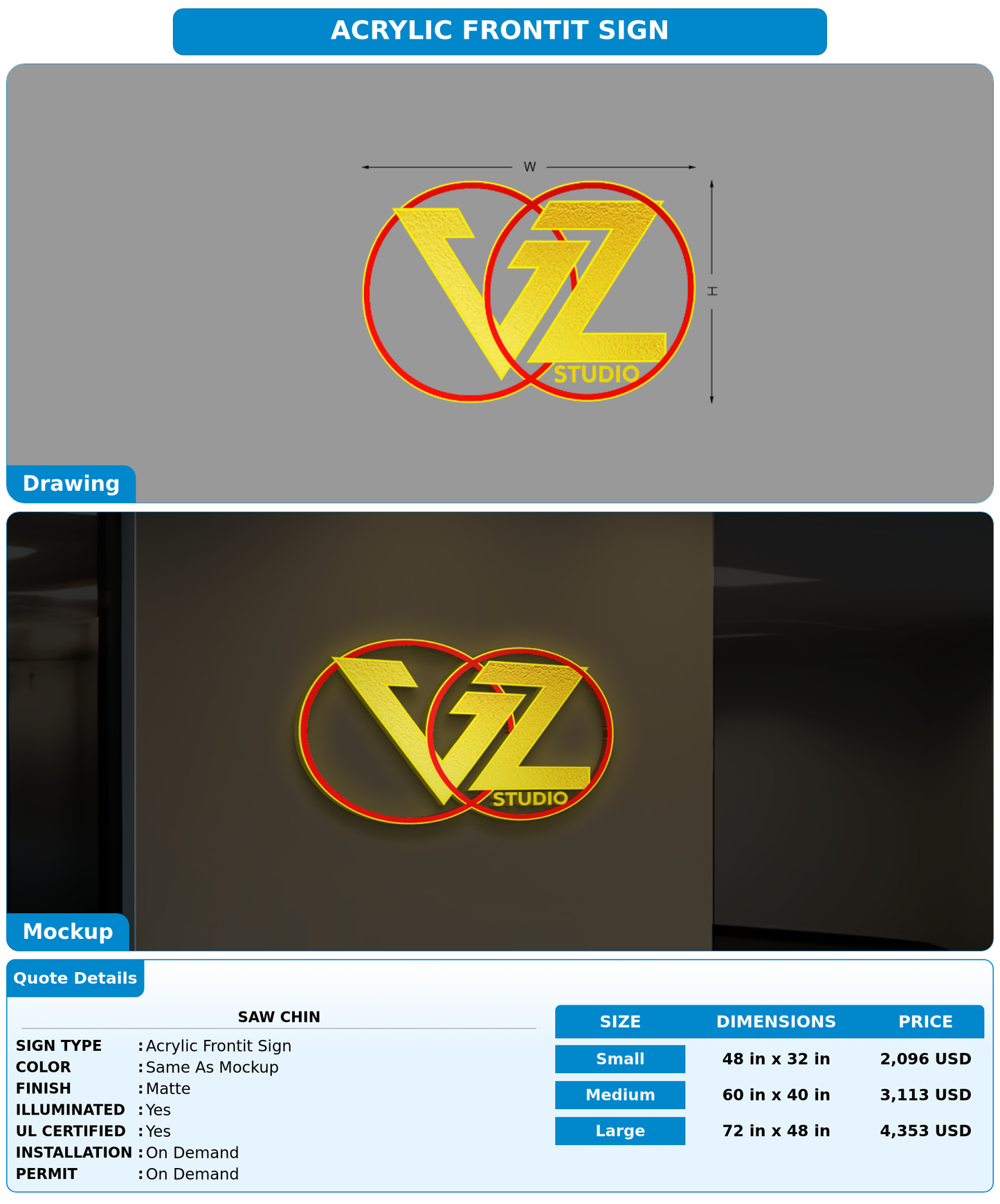 CUSTOM MOCKUP SIGN FOR SAW CHIN