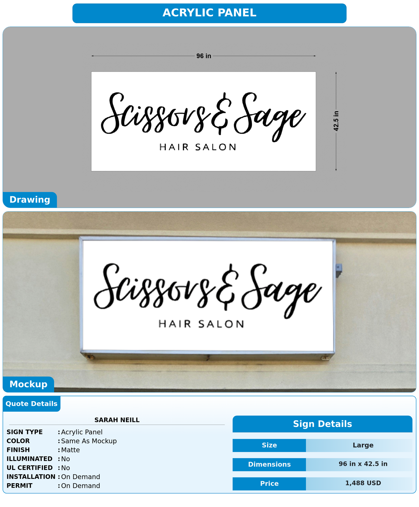 CUSTOM MOCKUP SIGN FOR Sarah Neill