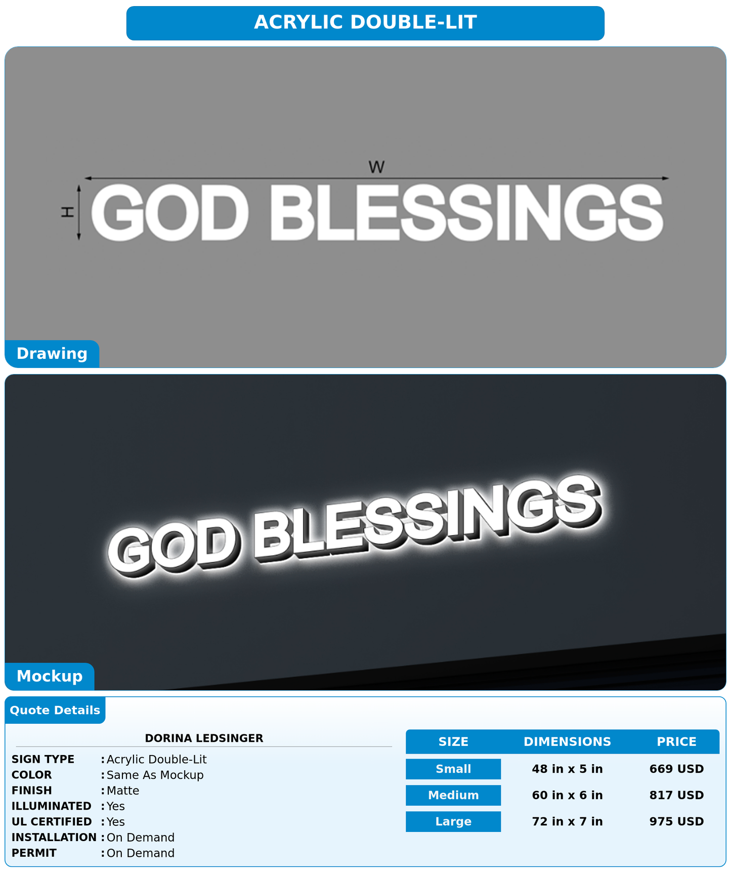 CUSTOM MOCKUP SIGN FOR Dorina Ledsinger