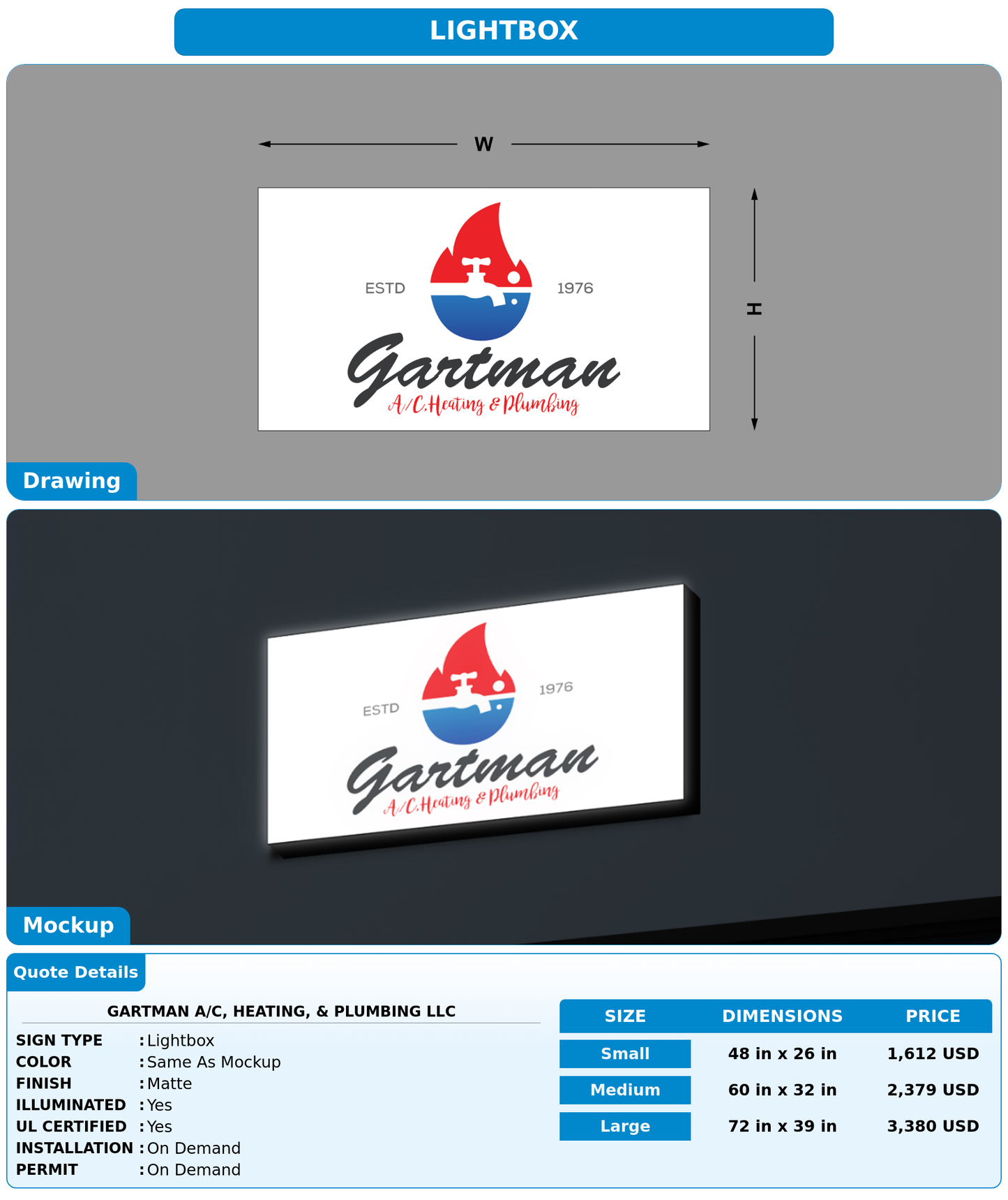 CUSTOM MOCKUP SIGN FOR Gartman A/C, Heating, & Plumbing LLC
