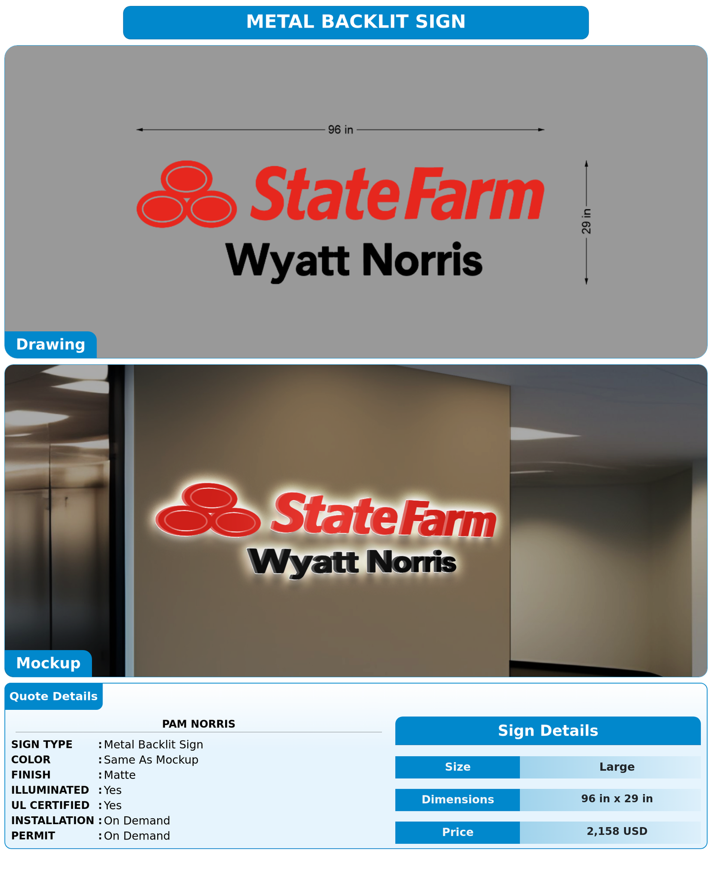 CUSTOM MOCKUP SIGN FOR Pam Norris