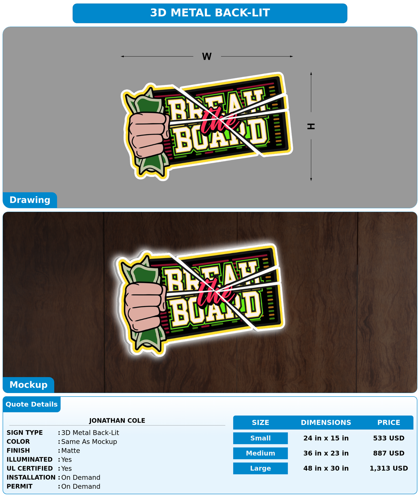 CUSTOM MOCKUP SIGN FOR Jonathan Cole
