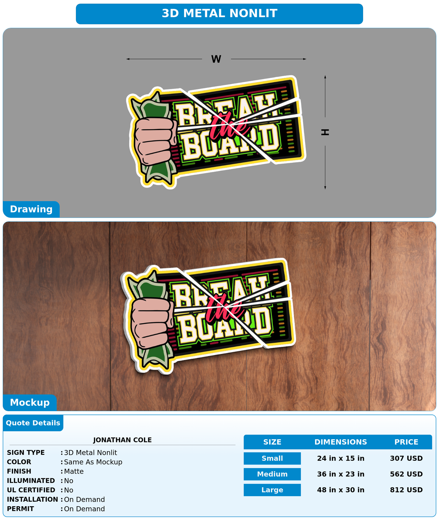 CUSTOM MOCKUP SIGN FOR Jonathan Cole