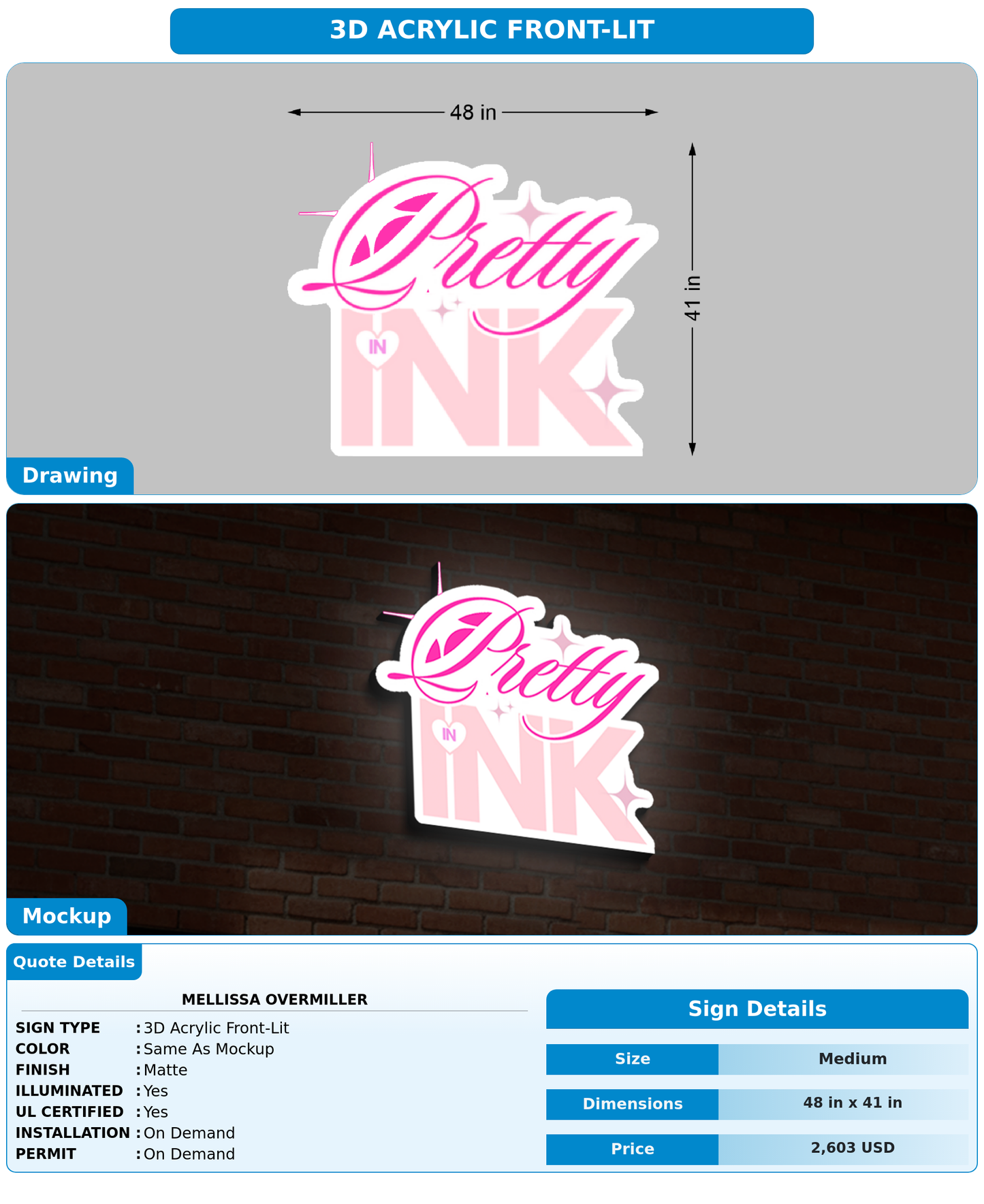 CUSTOM MOCKUP SIGN FOR Mellissa Overmiller