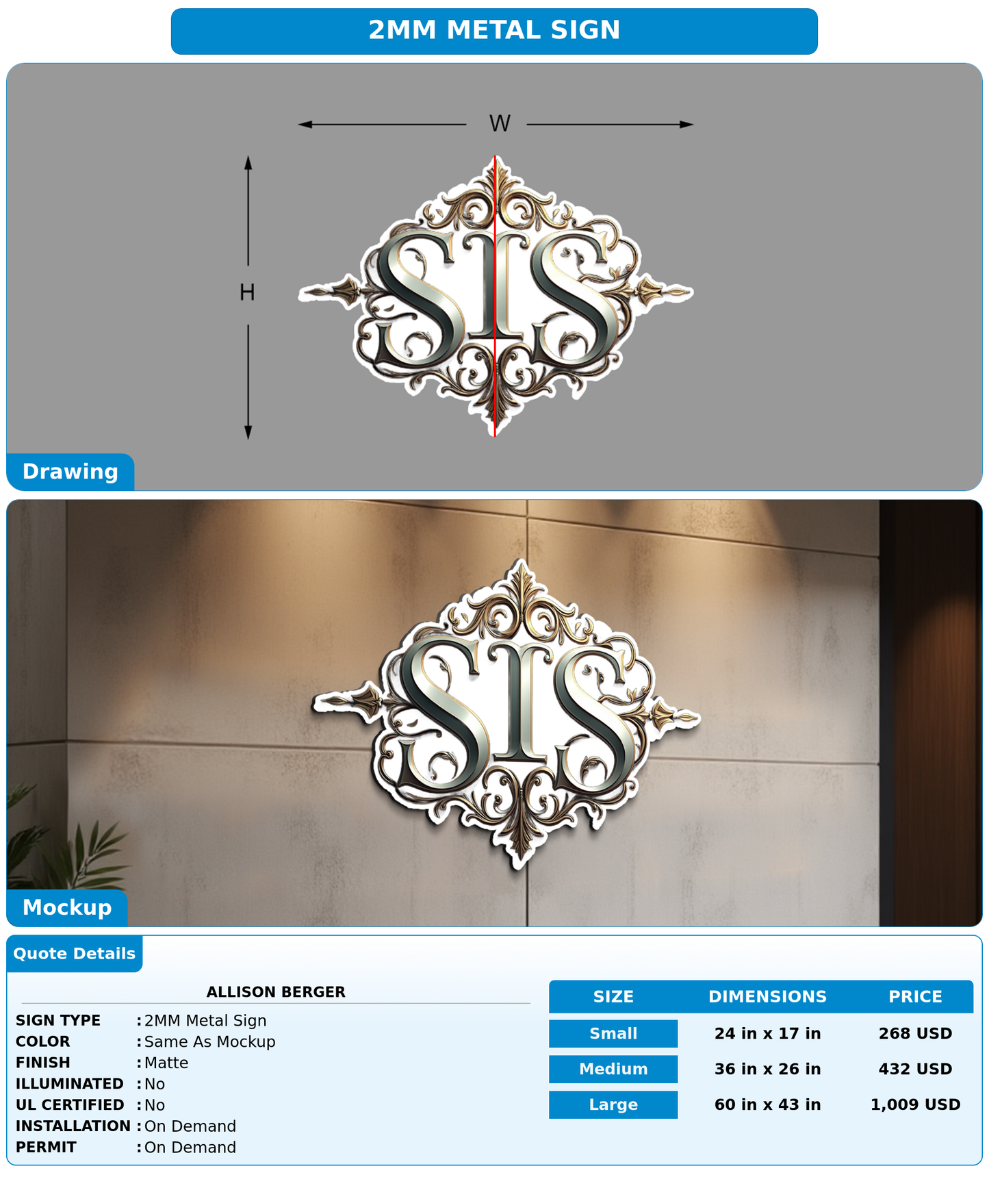 CUSTOM MOCKUP SIGN FOR Allison Berger