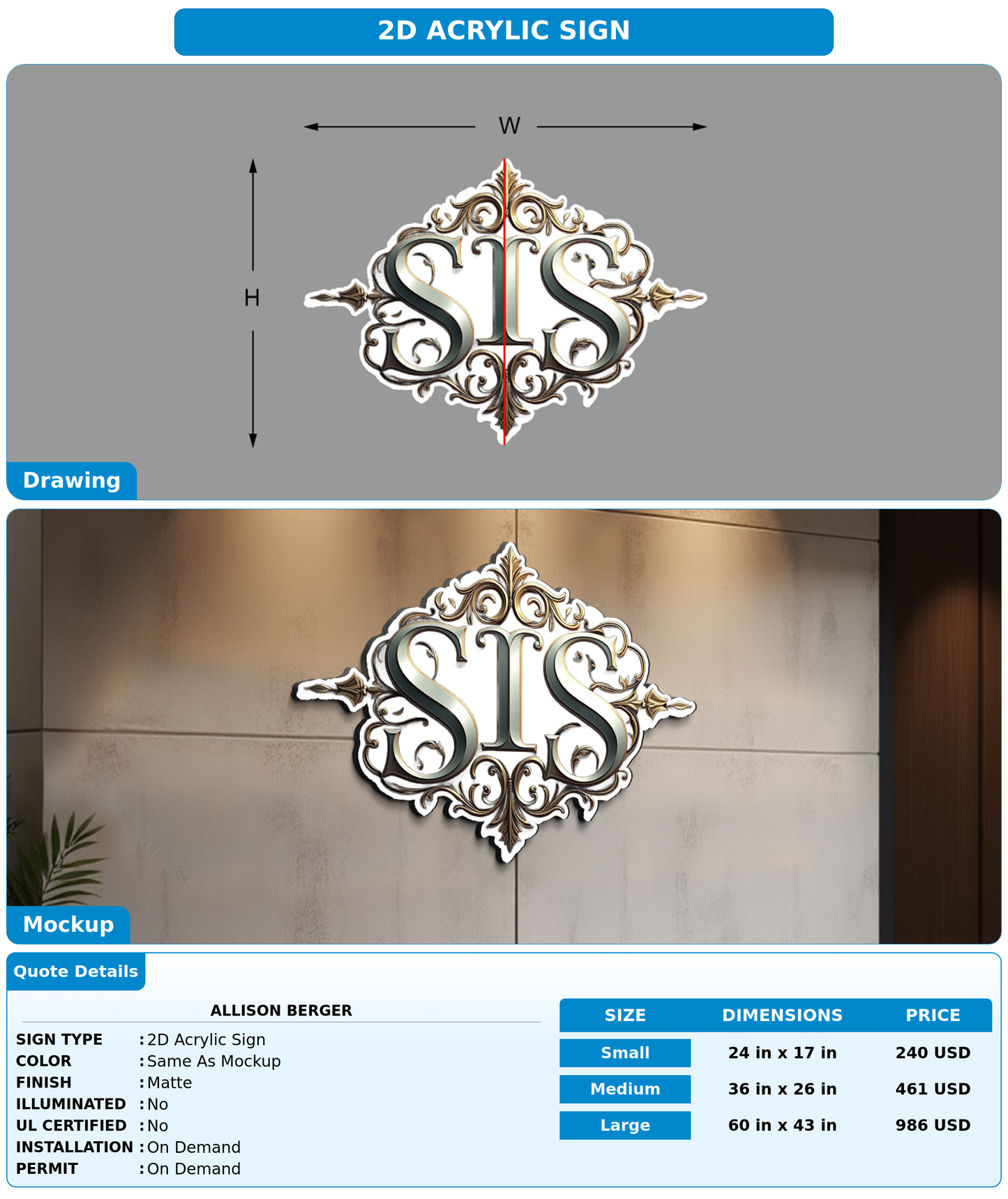 CUSTOM MOCKUP SIGN FOR Allison Berger