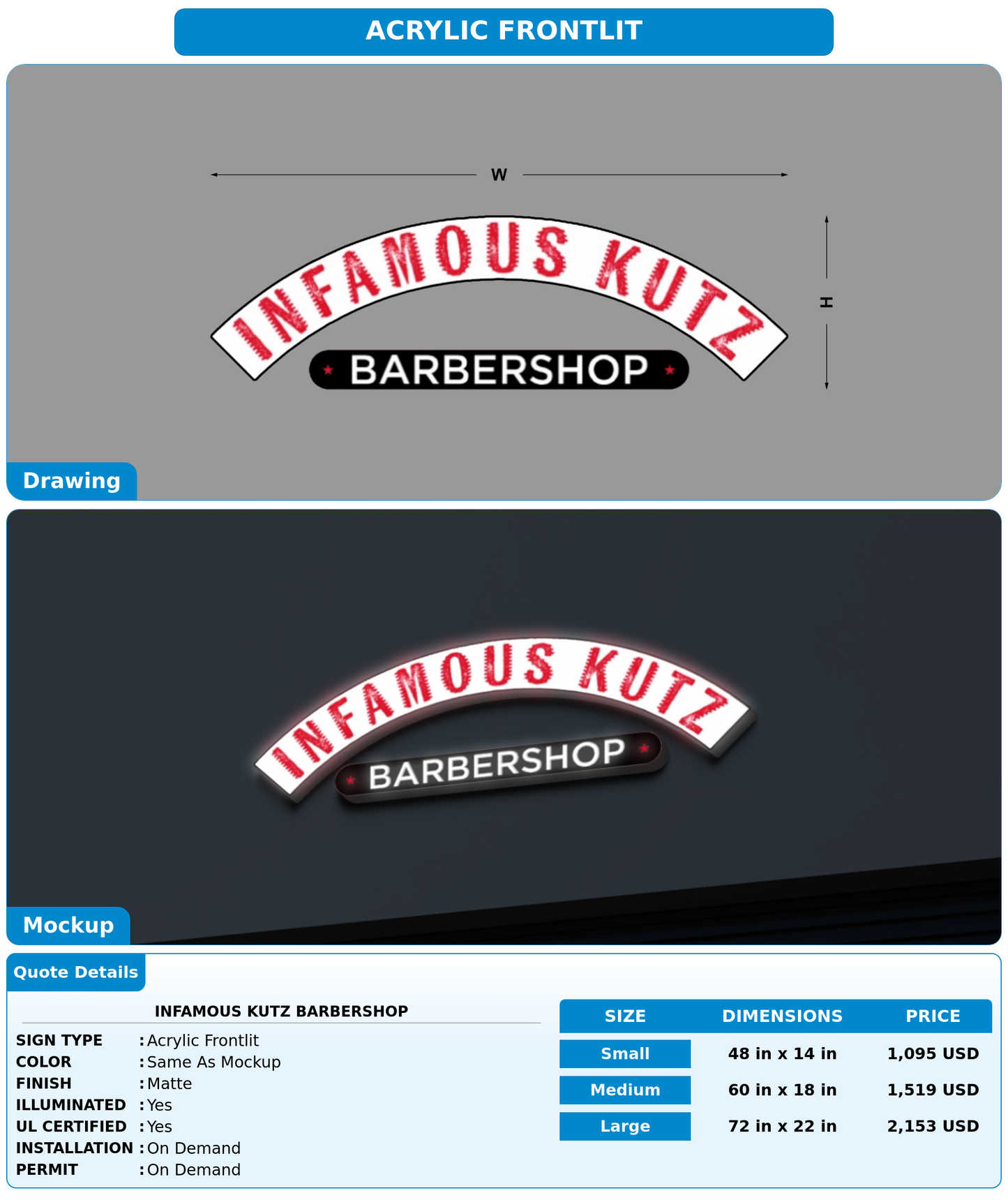 CUSTOM MOCKUP SIGN FOR Infamous Kutz Barbershop