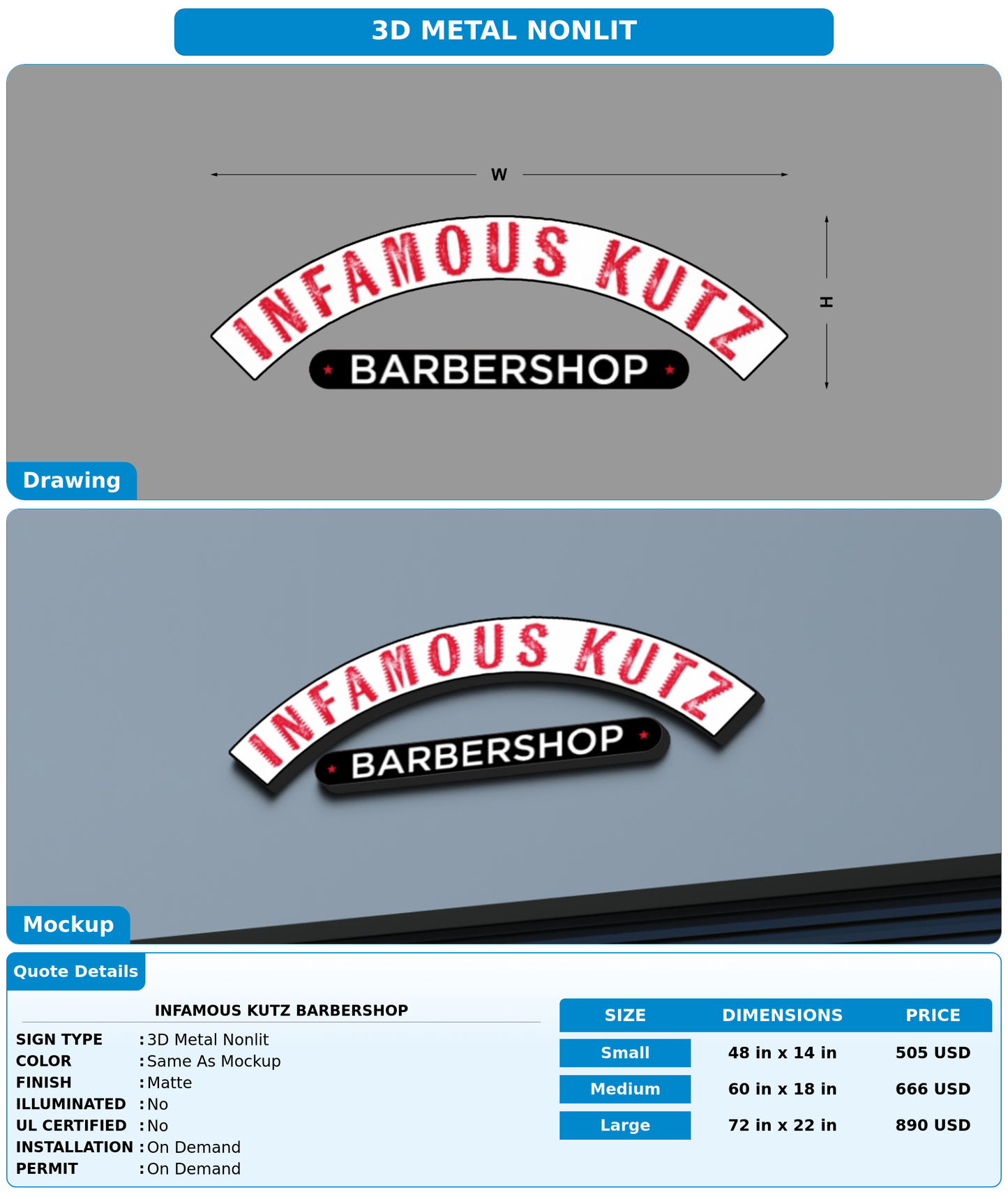 CUSTOM MOCKUP SIGN FOR Infamous Kutz Barbershop