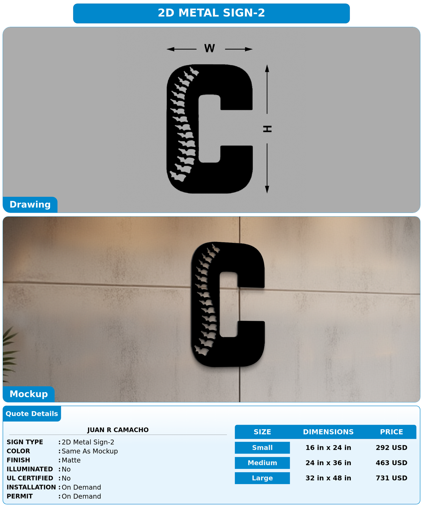CUSTOM MOCKUP SIGN FOR Juan R Camacho