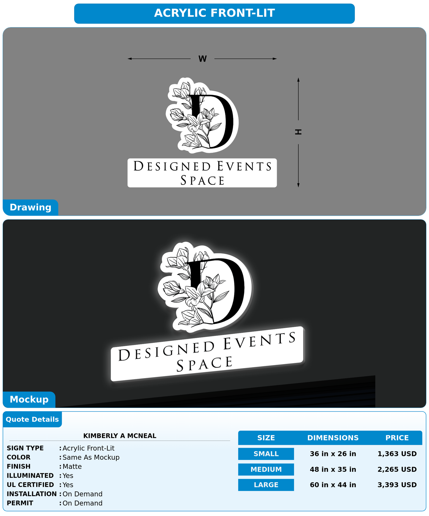 CUSTOM MOCKUP SIGN FOR KIMBERLY A MCNEAL