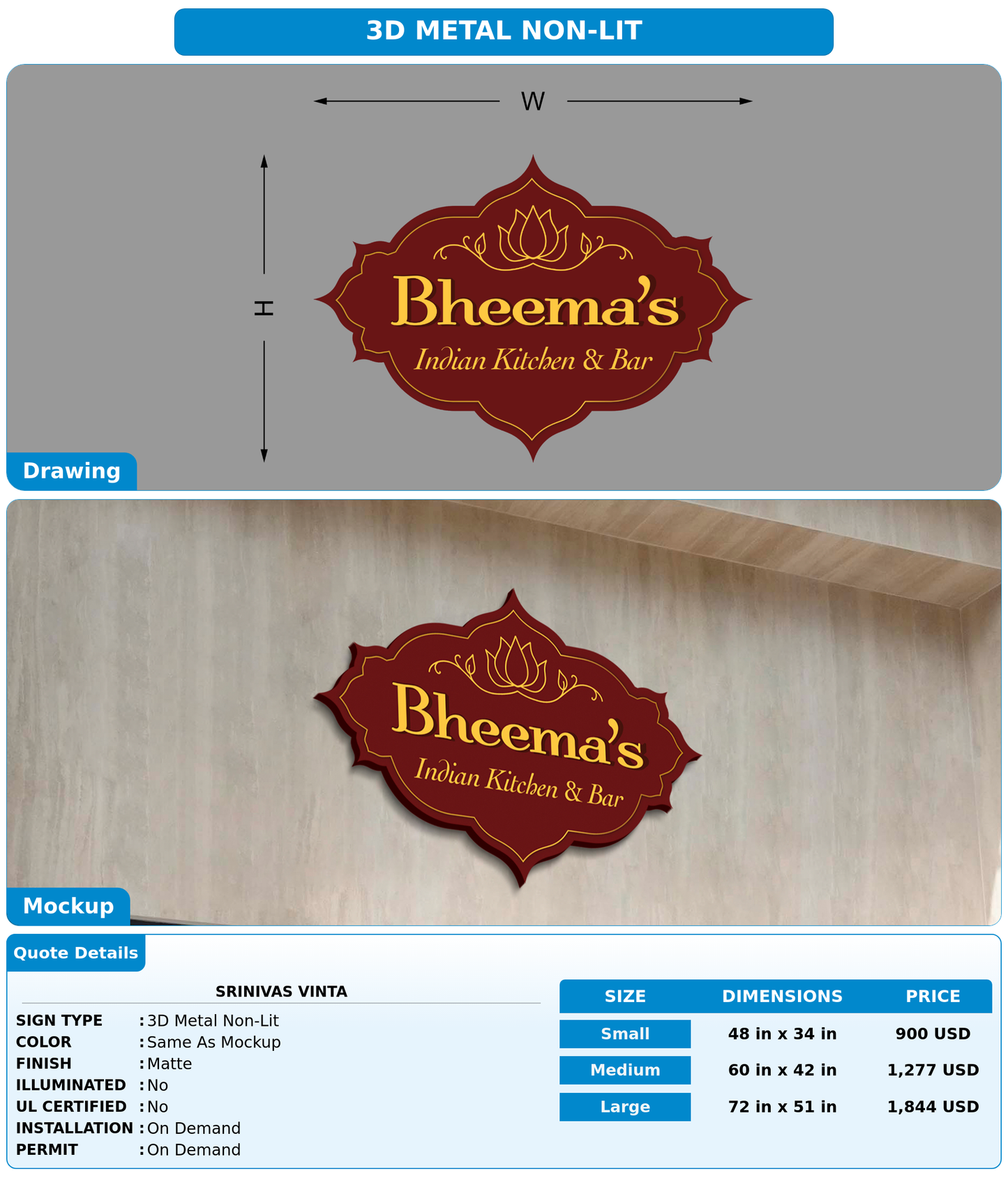 CUSTOM MOCKUP SIGN FOR Srinivas Vinta