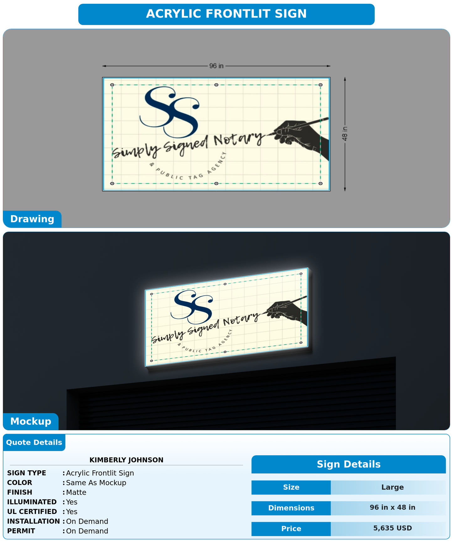 CUSTOM MOCKUP SIGN FOR Kimberly Johnson
