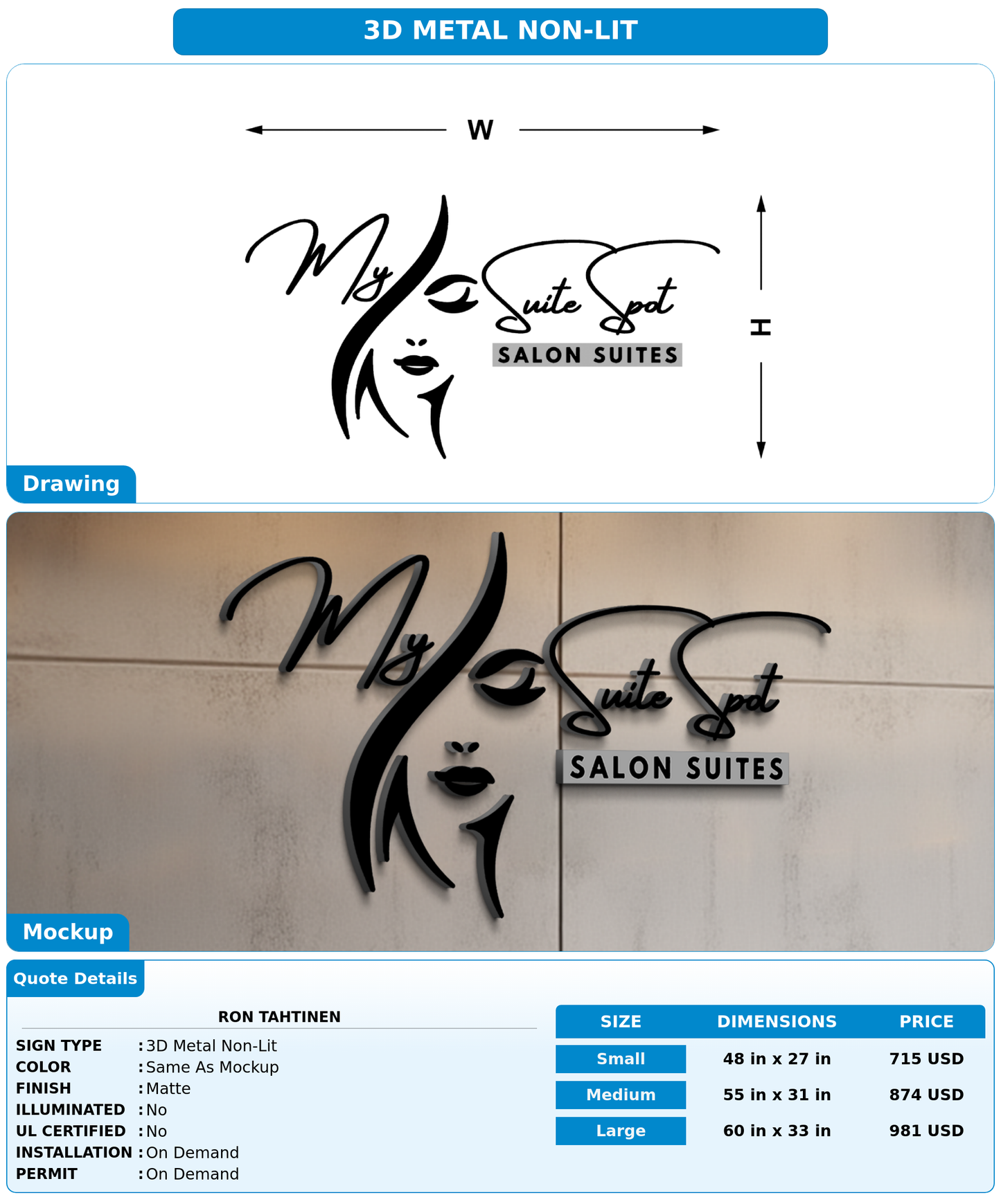 CUSTOM MOCKUP SIGN FOR Ron Tahtinen