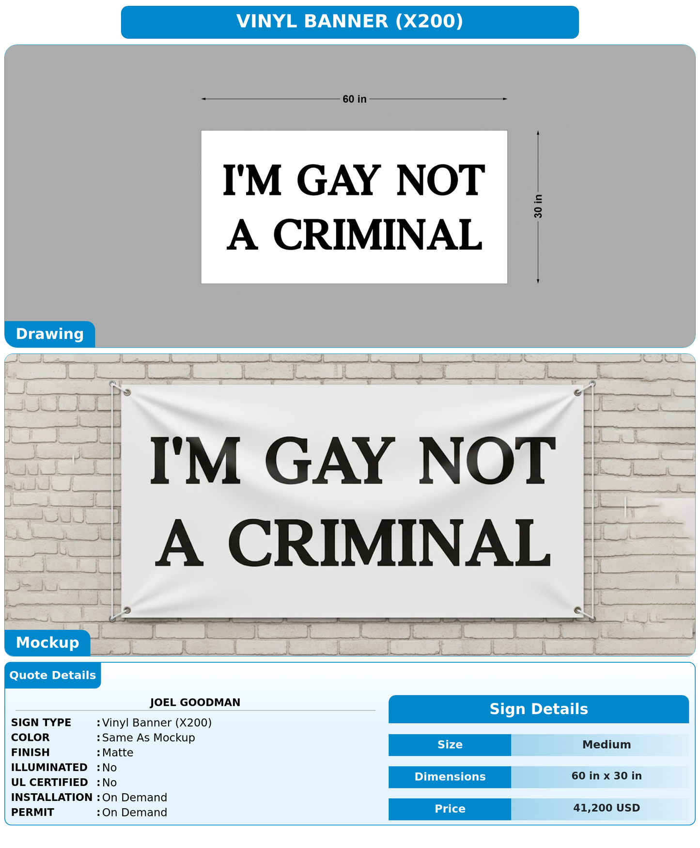 CUSTOM MOCKUP SIGN FOR Joel Goodman