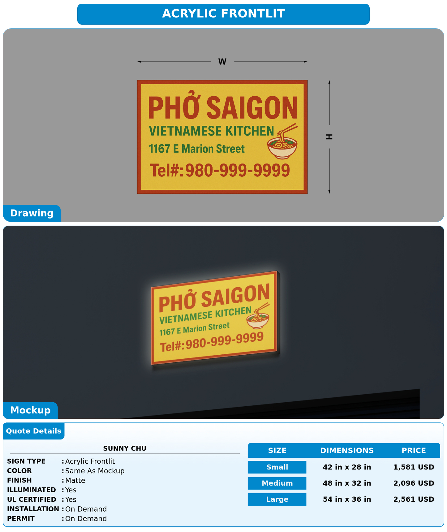 CUSTOM MOCKUP SIGN FOR Sunny chu
