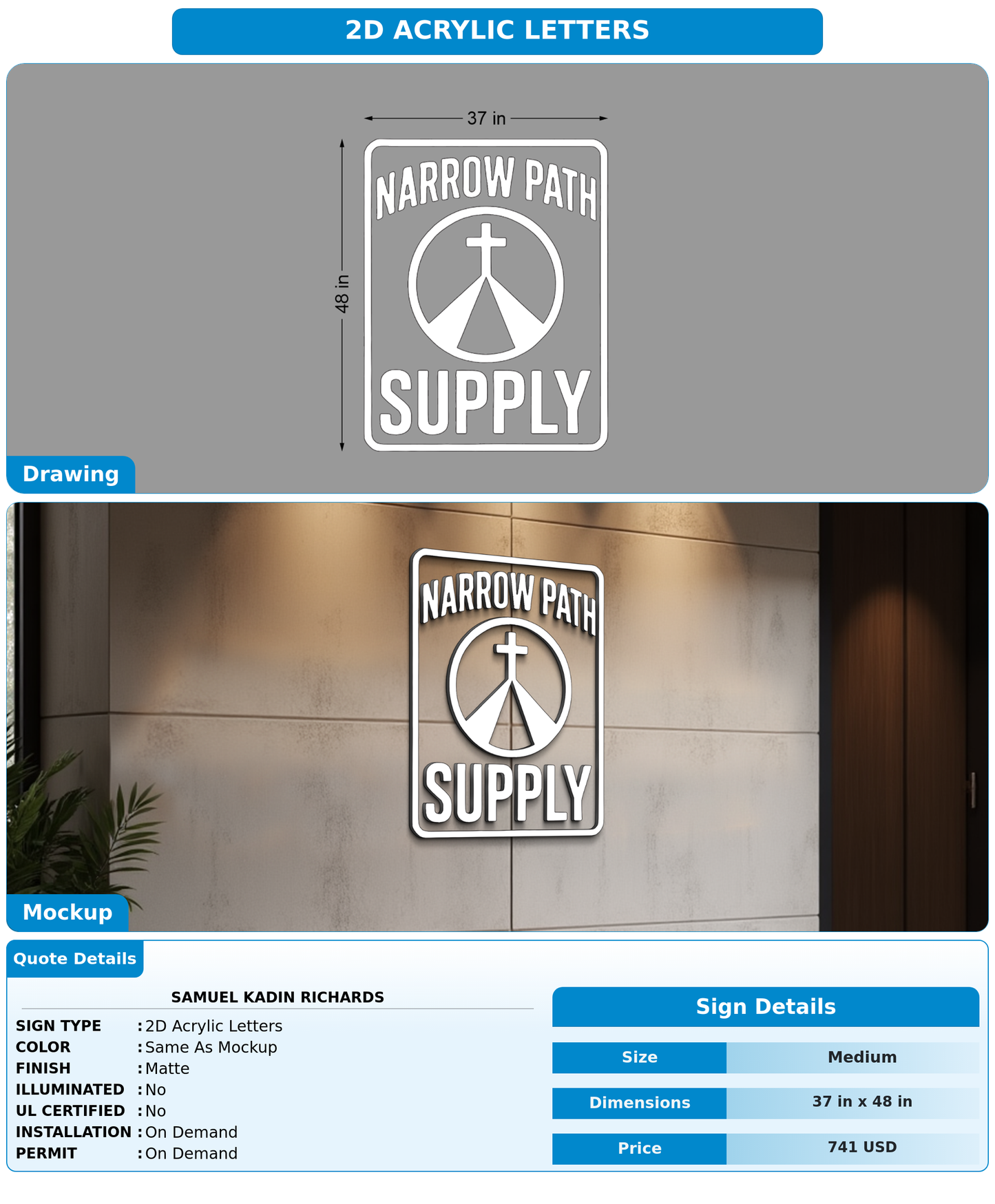 CUSTOM MOCKUP SIGN FOR Samuel Kadin Richards