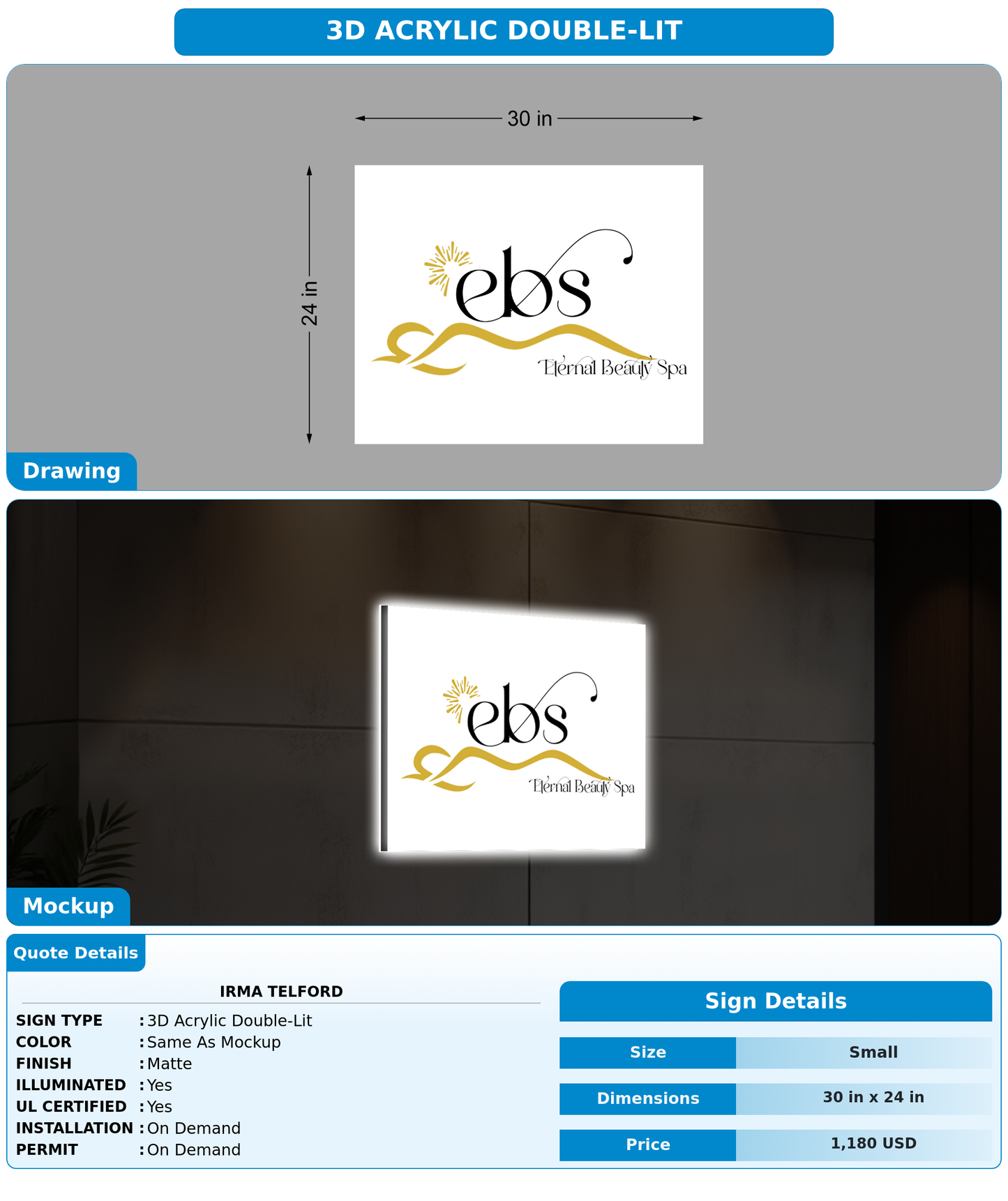 CUSTOM MOCKUP SIGN FOR Irma telford