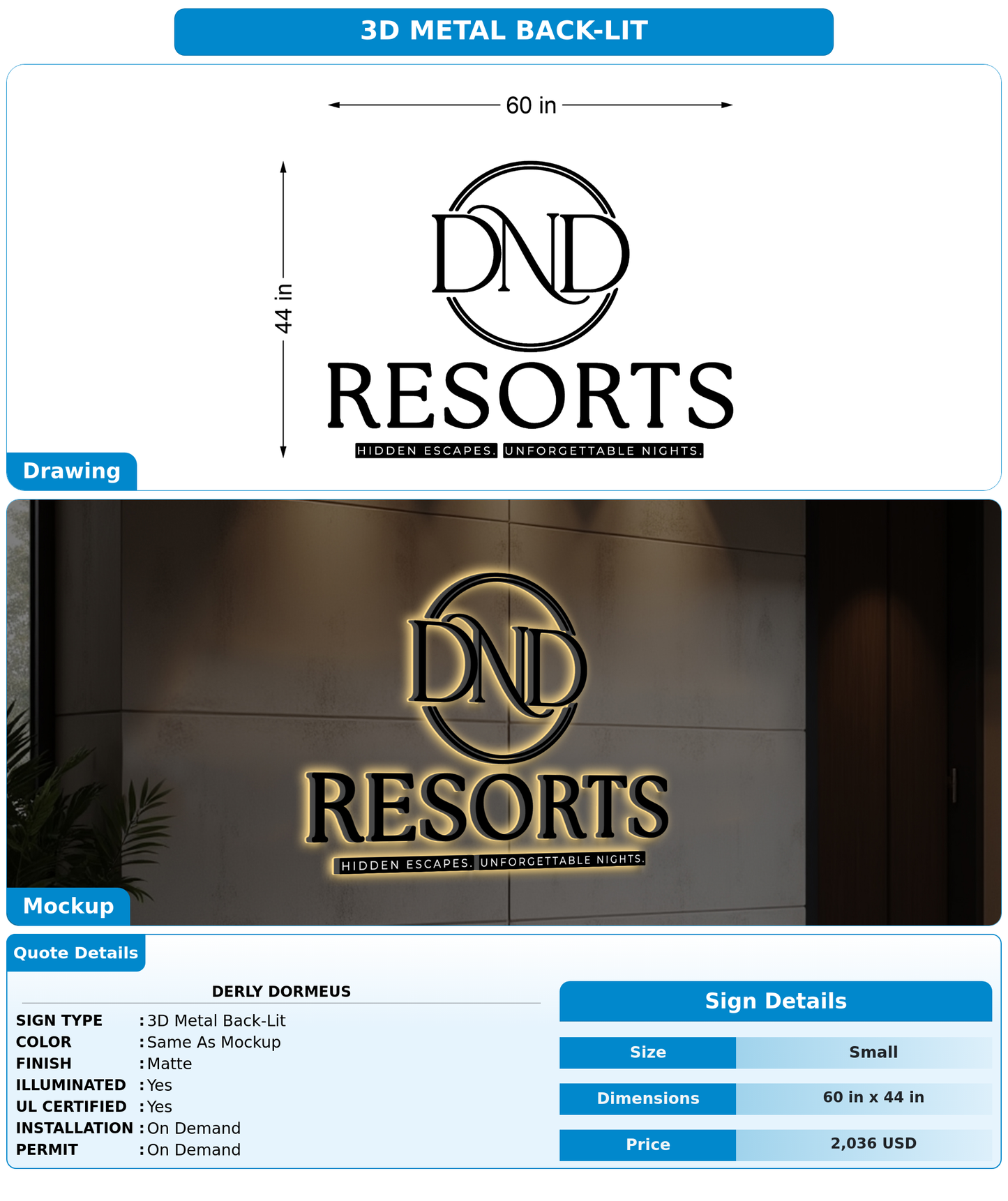 CUSTOM MOCKUP SIGN FOR Derly Dormeus