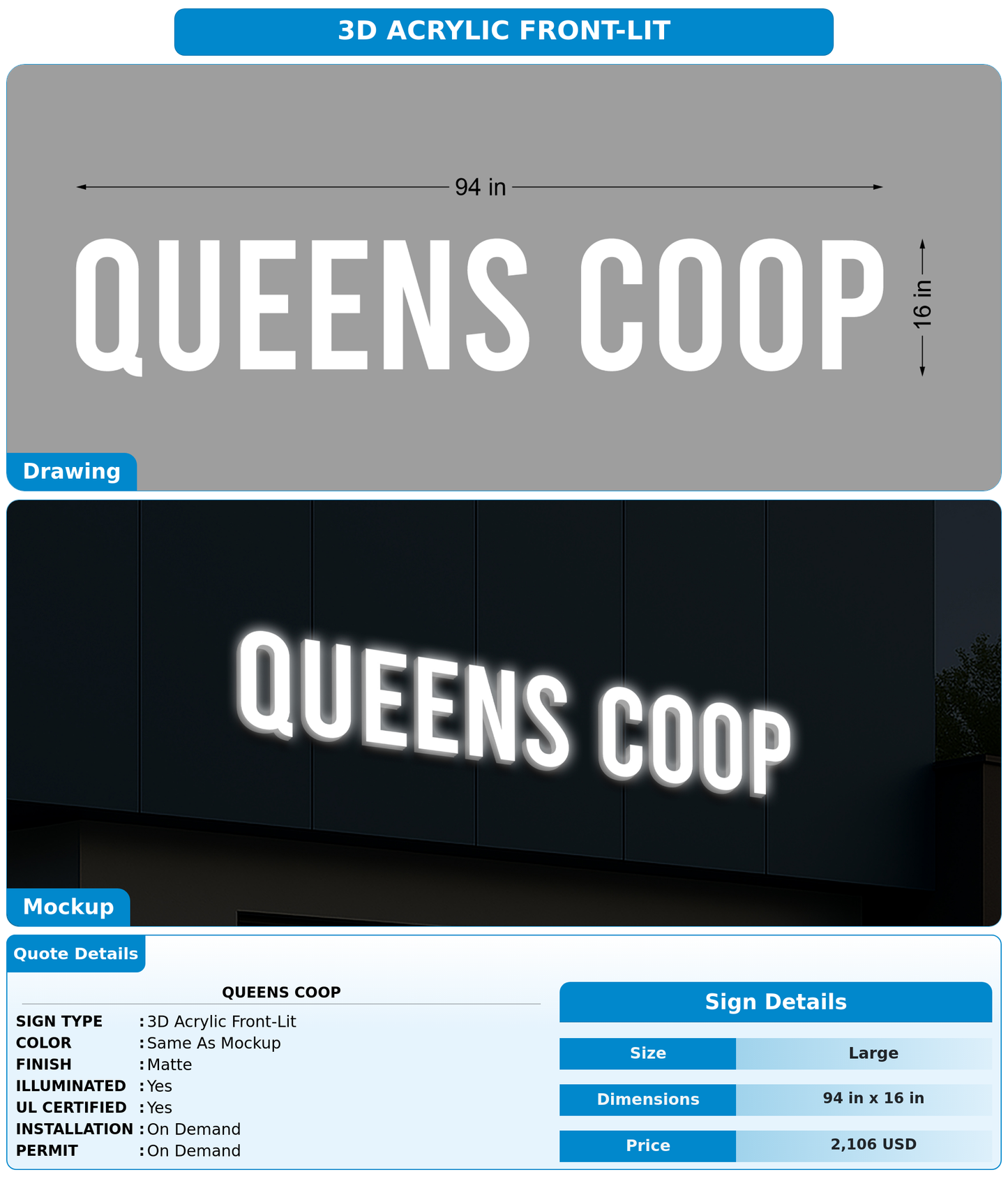 CUSTOM MOCKUP SIGN FOR QUEENS COOP
