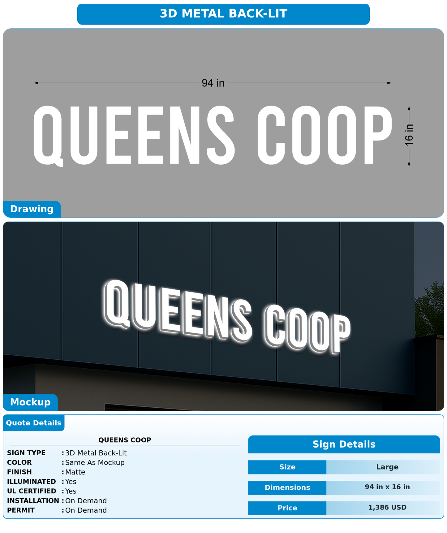 CUSTOM MOCKUP SIGN FOR QUEENS COOP