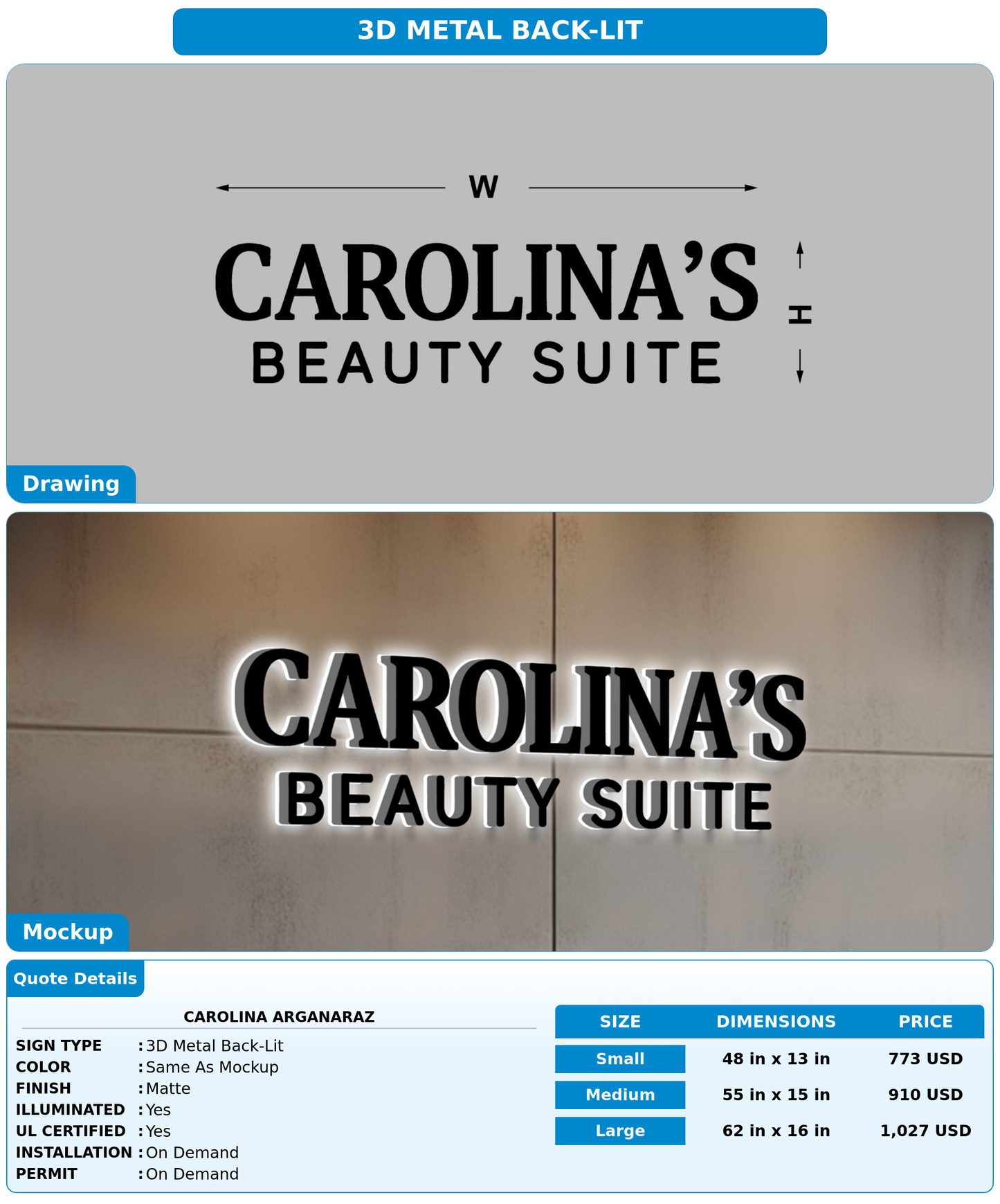 CUSTOM MOCKUP SIGN FOR Carolina Arganaraz