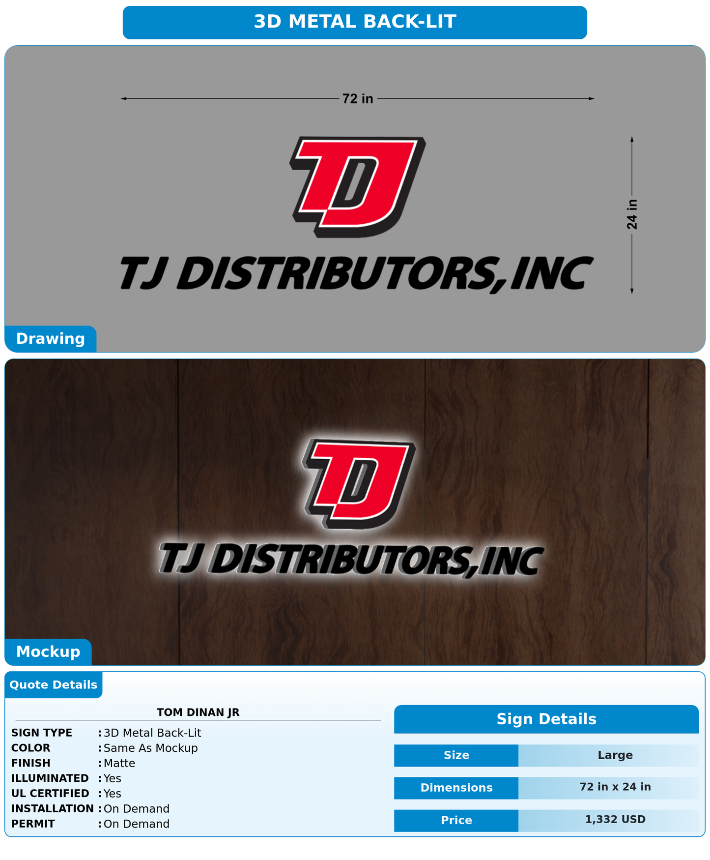 CUSTOM MOCKUP SIGN FOR Tom Dinan Jr