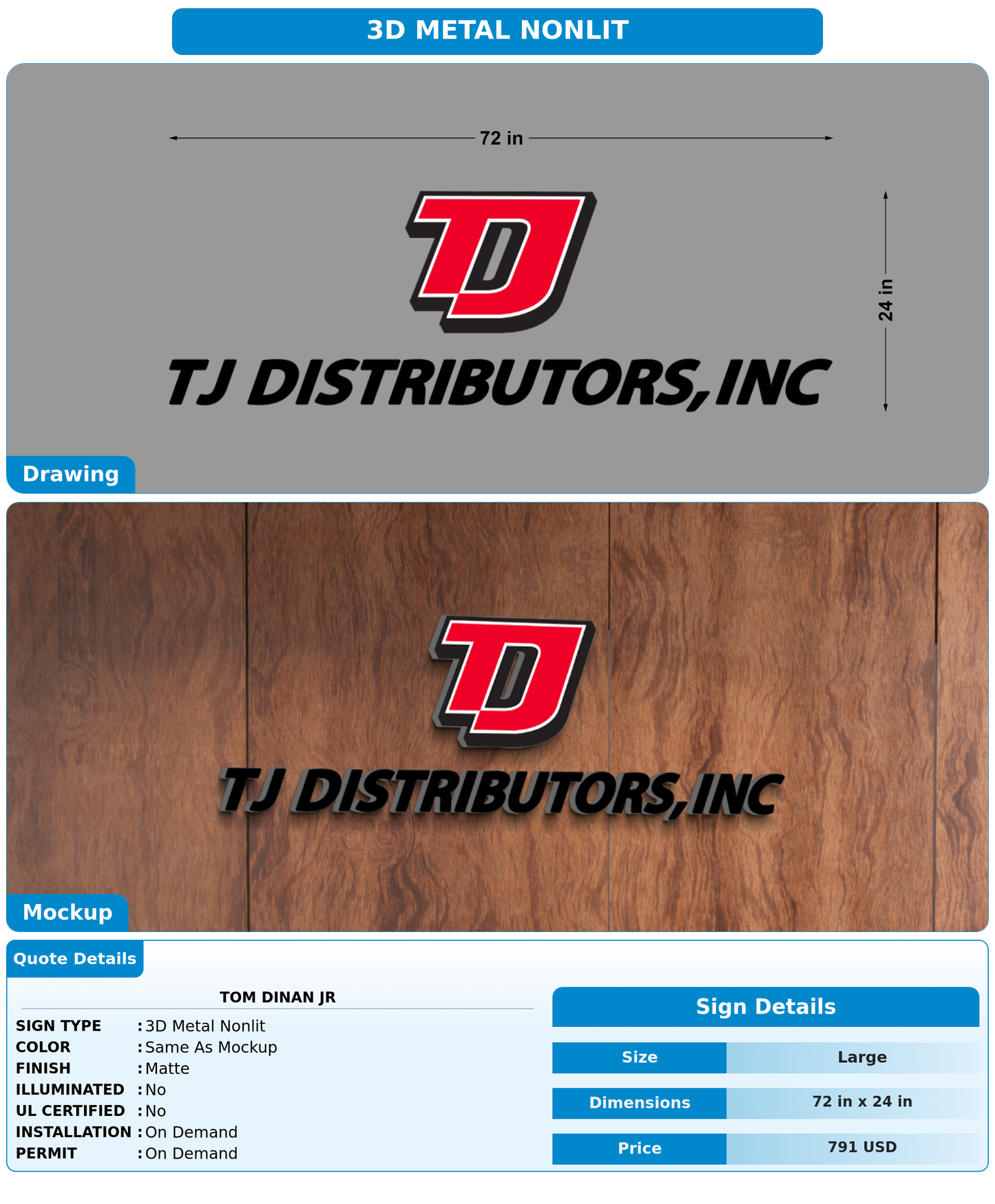 CUSTOM MOCKUP SIGN FOR Tom Dinan Jr