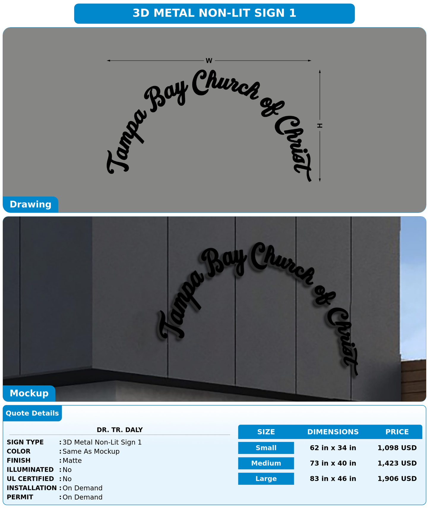 CUSTOM MOCKUP SIGN FOR Dr. TR. Daly