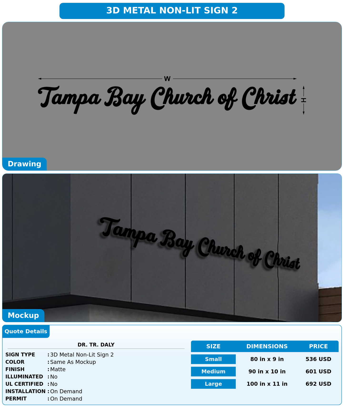 CUSTOM MOCKUP SIGN FOR Dr. TR. Daly