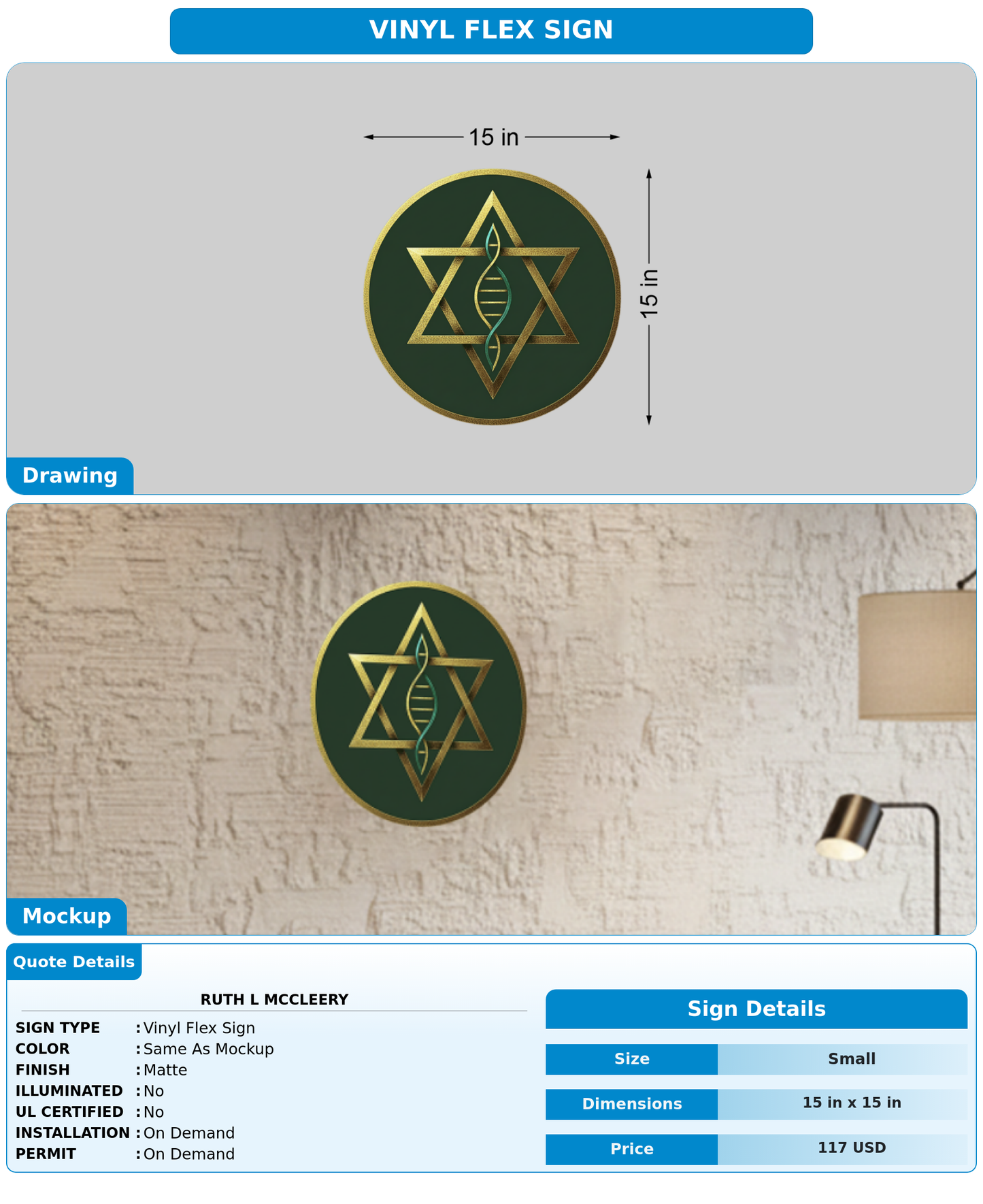 CUSTOM MOCKUP SIGN FOR Ruth L McCleery