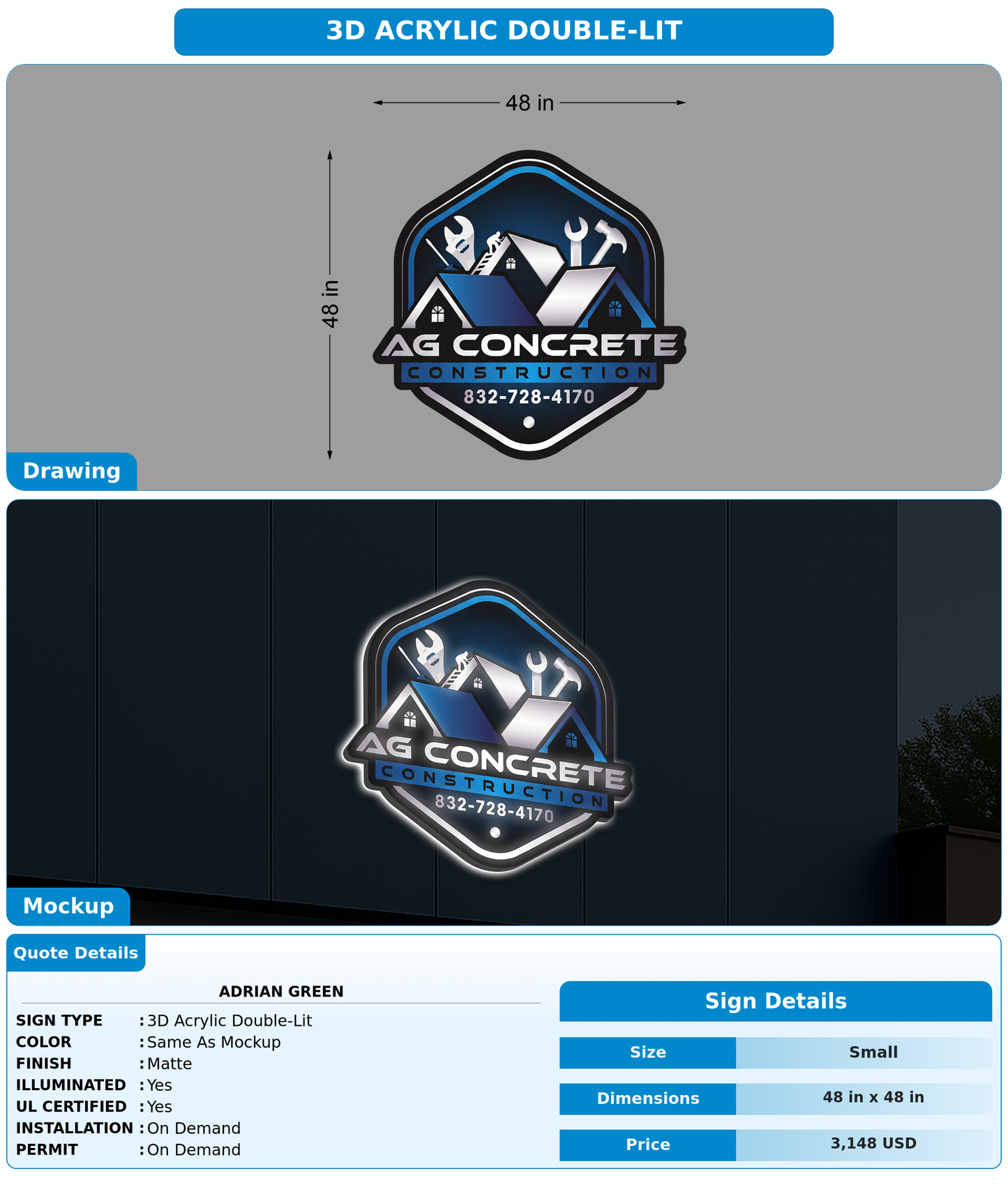 CUSTOM MOCKUP SIGN FOR Adrian Green