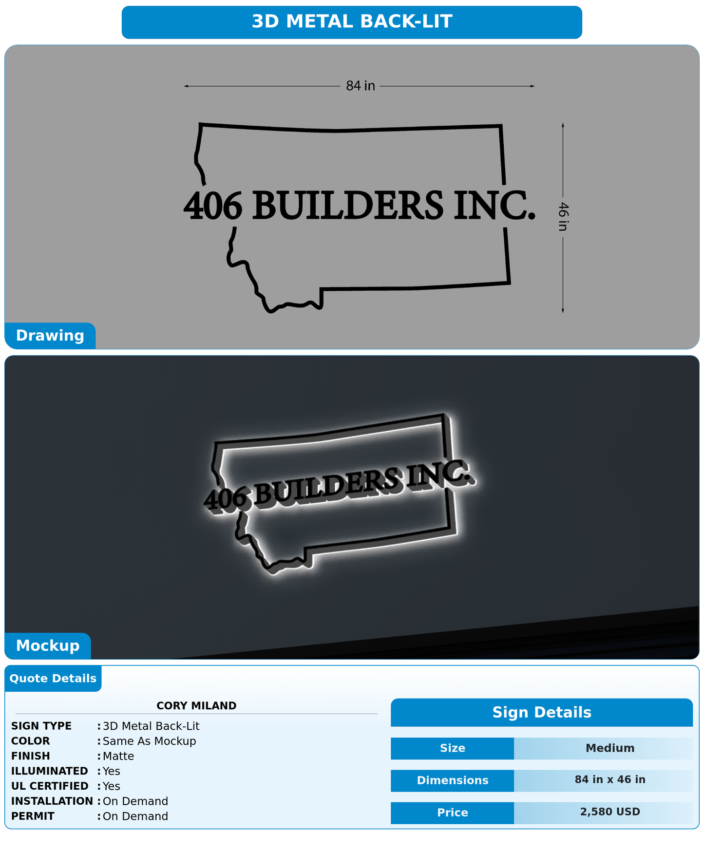 CUSTOM MOCKUP SIGN FOR Cory Miland