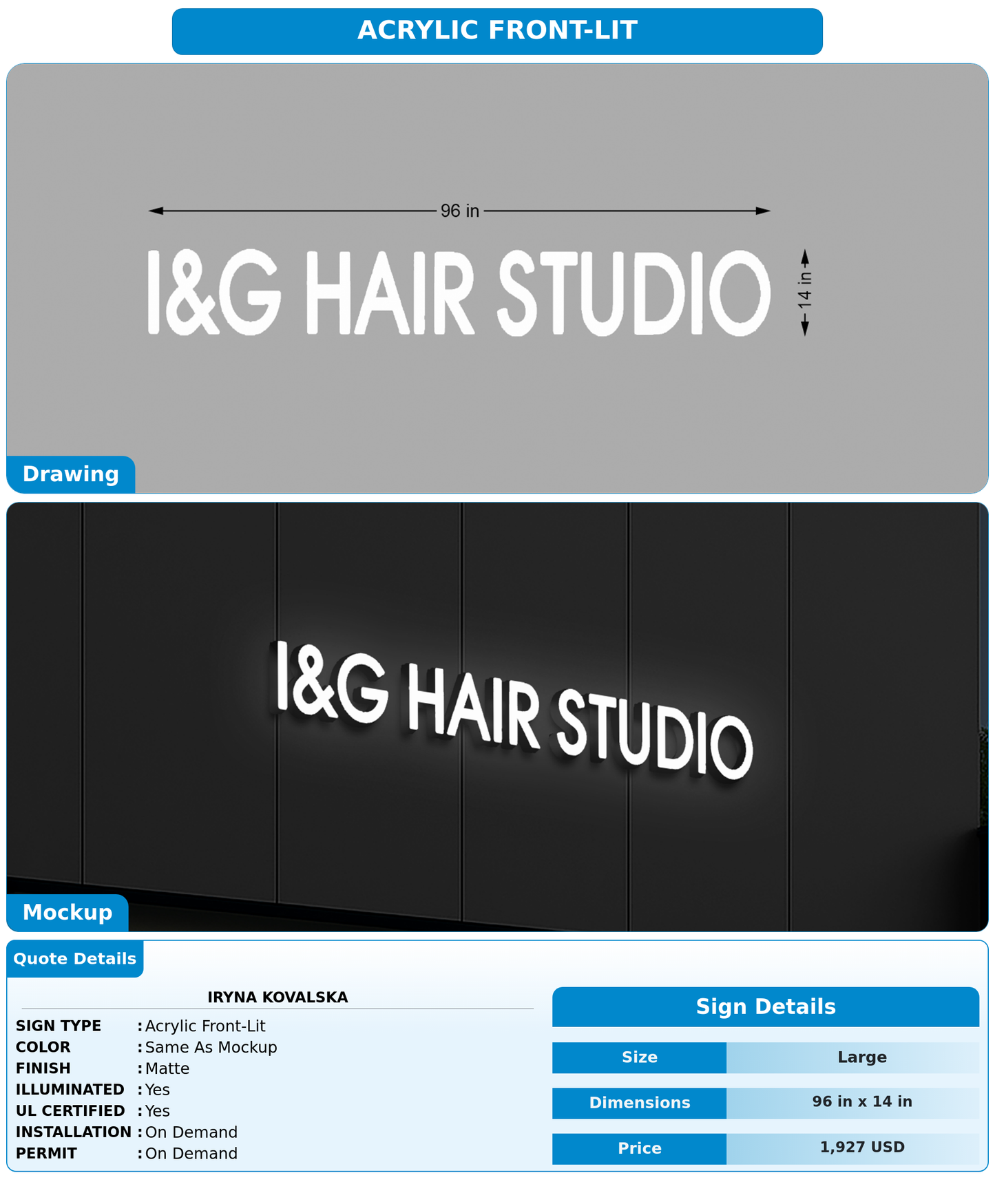 CUSTOM MOCKUP SIGN FOR Iryna Kovalska