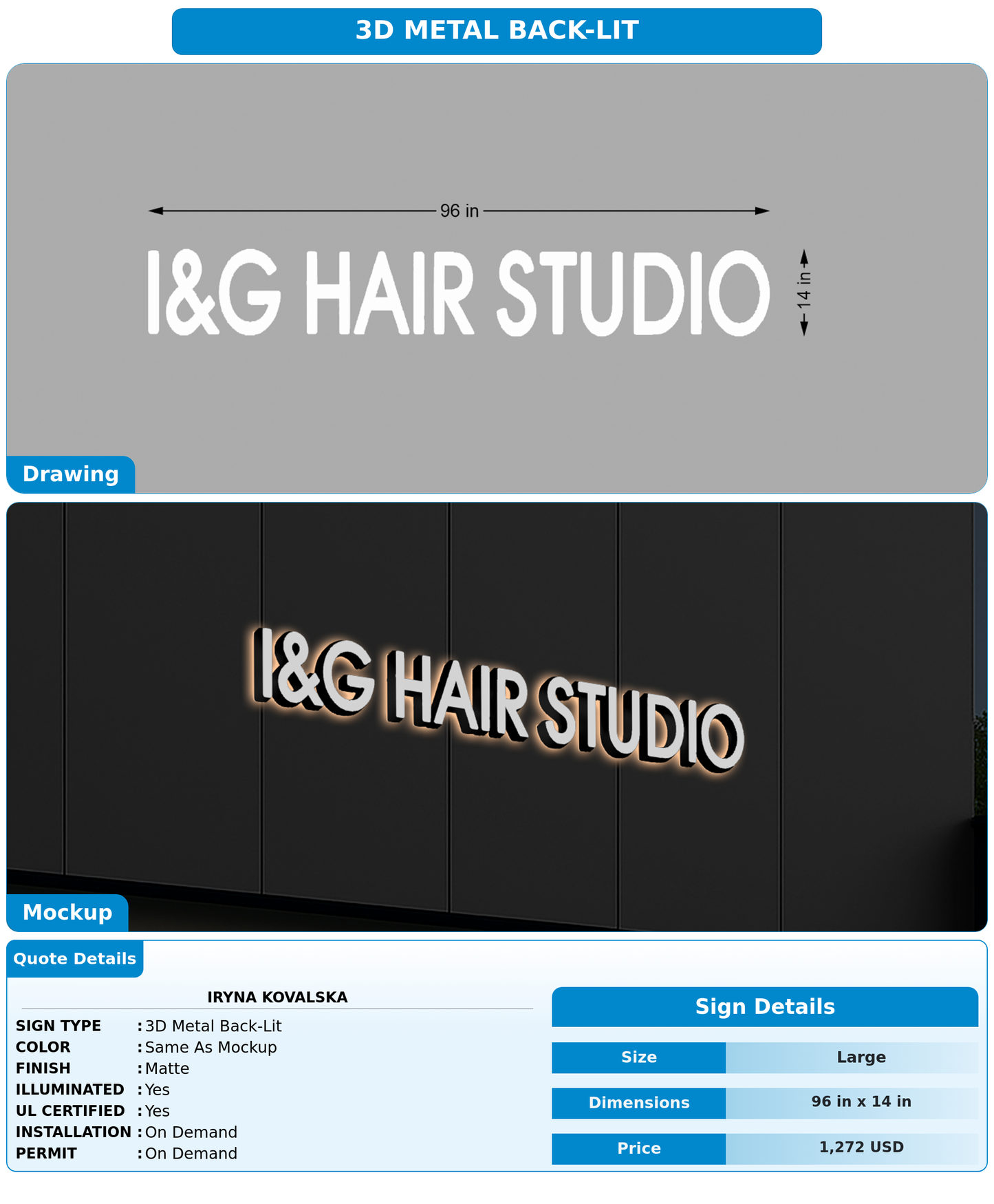 CUSTOM MOCKUP SIGN FOR Iryna Kovalska