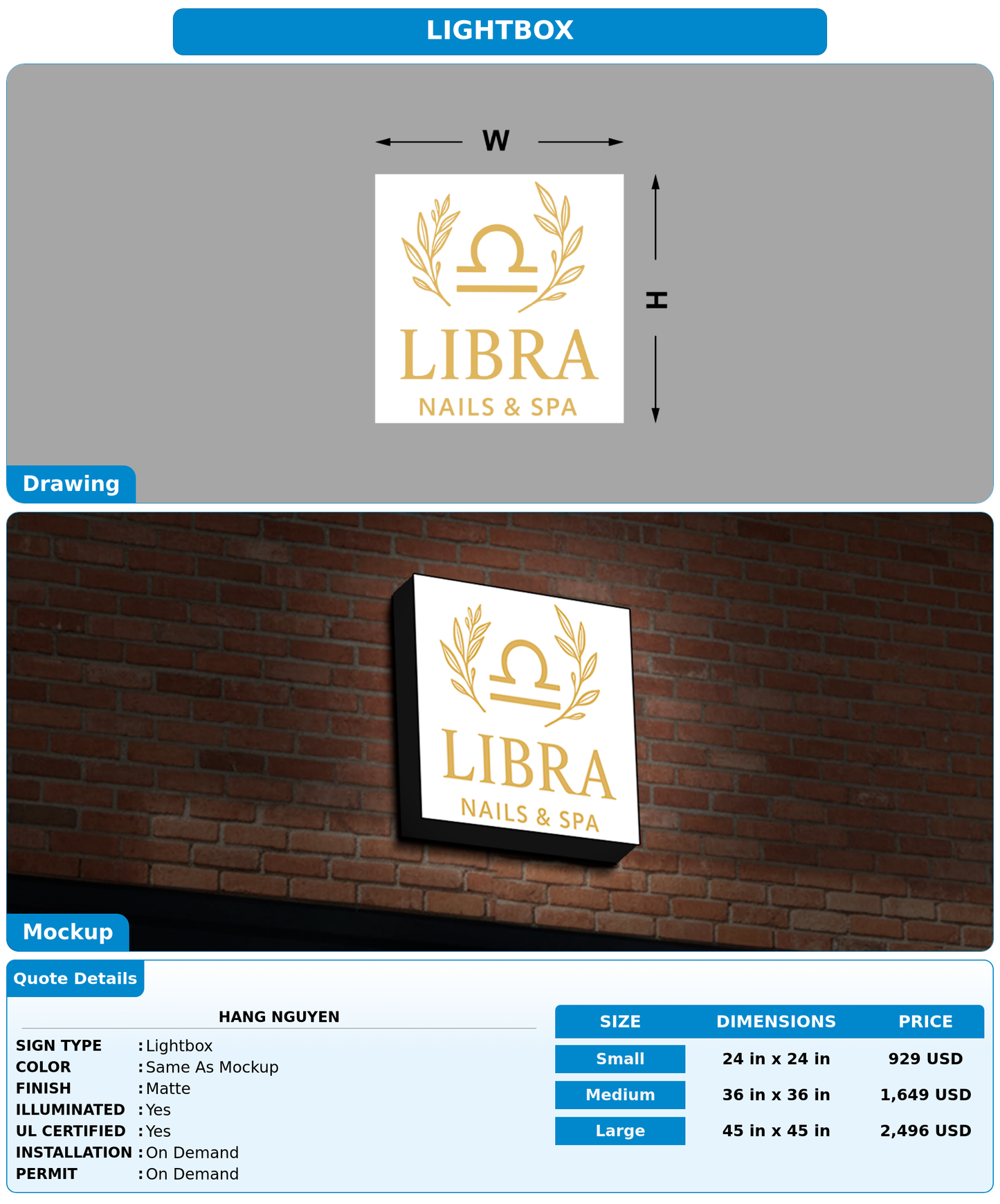 CUSTOM MOCKUP SIGN FOR Hang Nguyen
