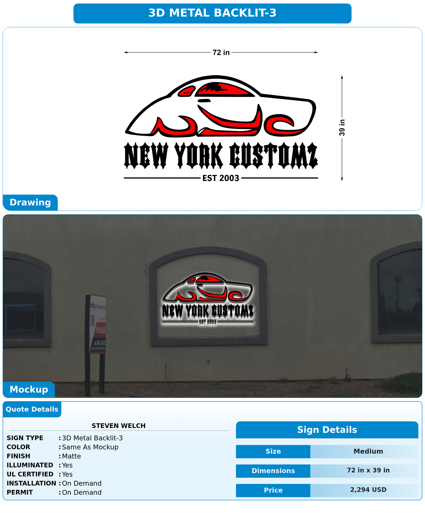 CUSTOM MOCKUP SIGN FOR Steven Welch