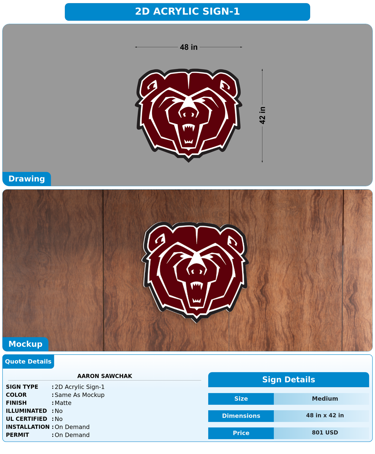 CUSTOM MOCKUP SIGN FOR Aaron Sawchak