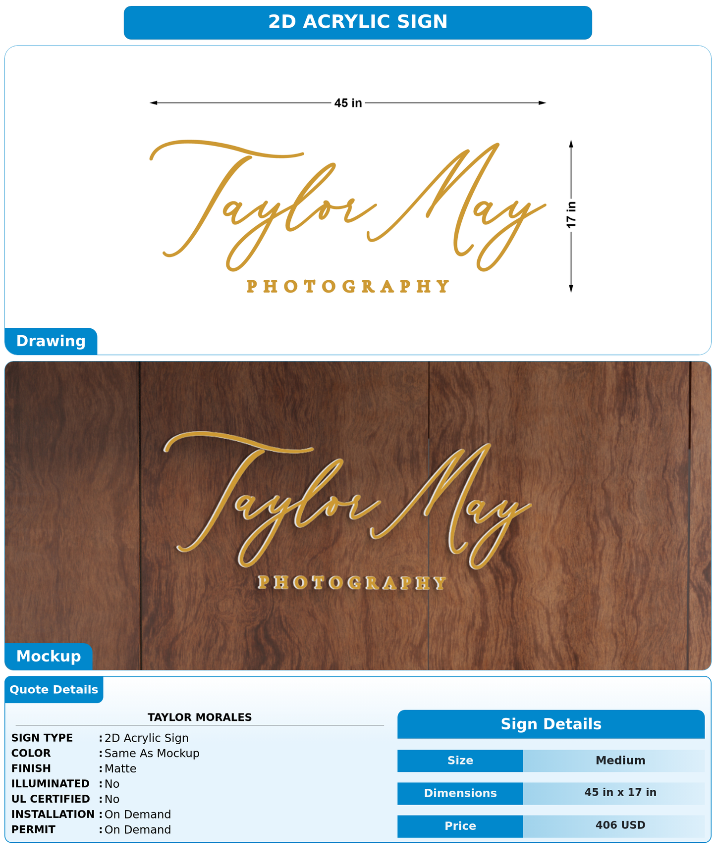 CUSTOM MOCKUP SIGN FOR Taylor Morales