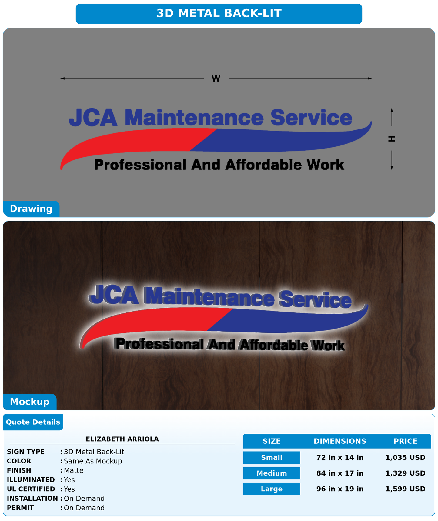 CUSTOM MOCKUP SIGN FOR Elizabeth Arriola