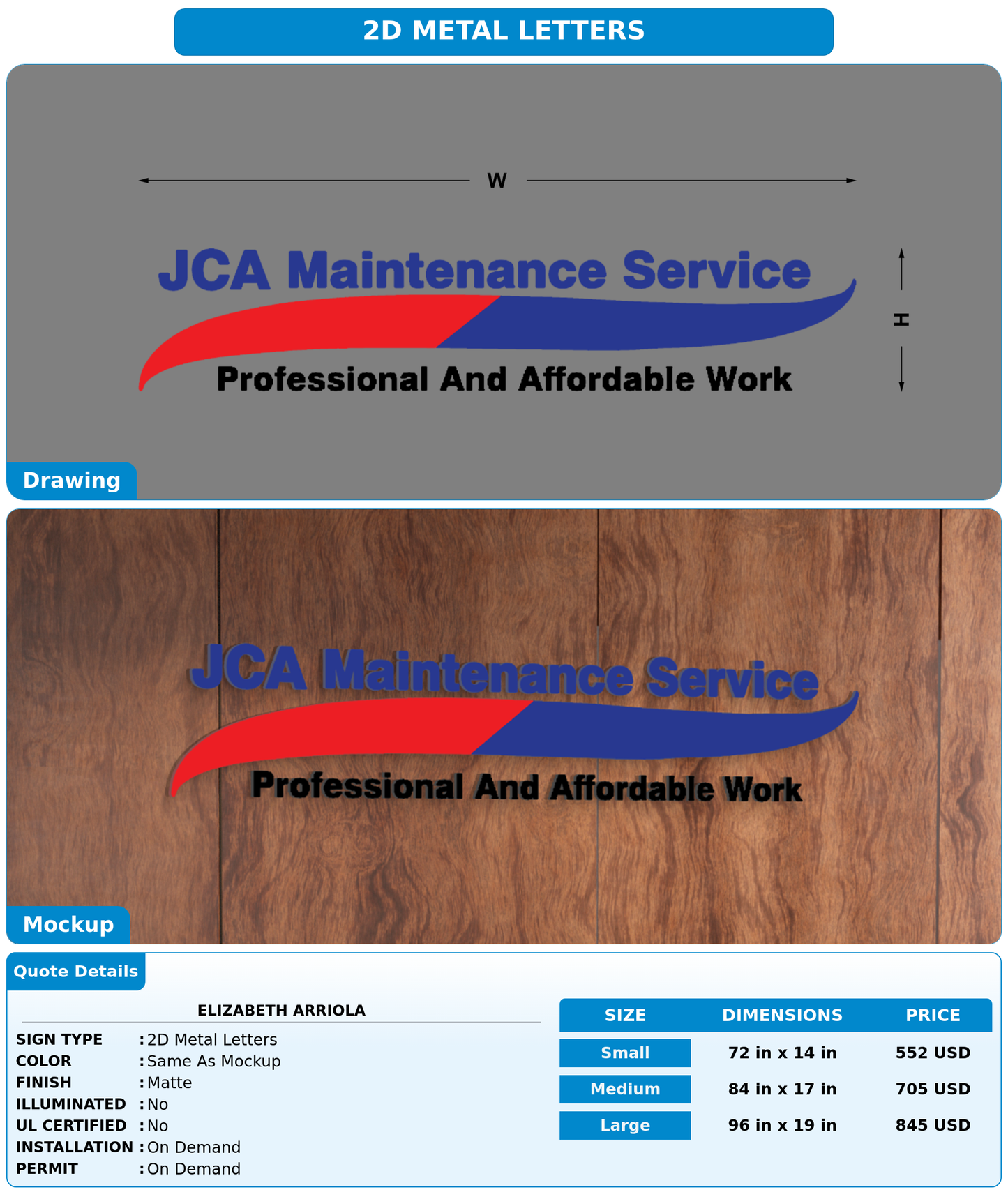 CUSTOM MOCKUP SIGN FOR Elizabeth Arriola