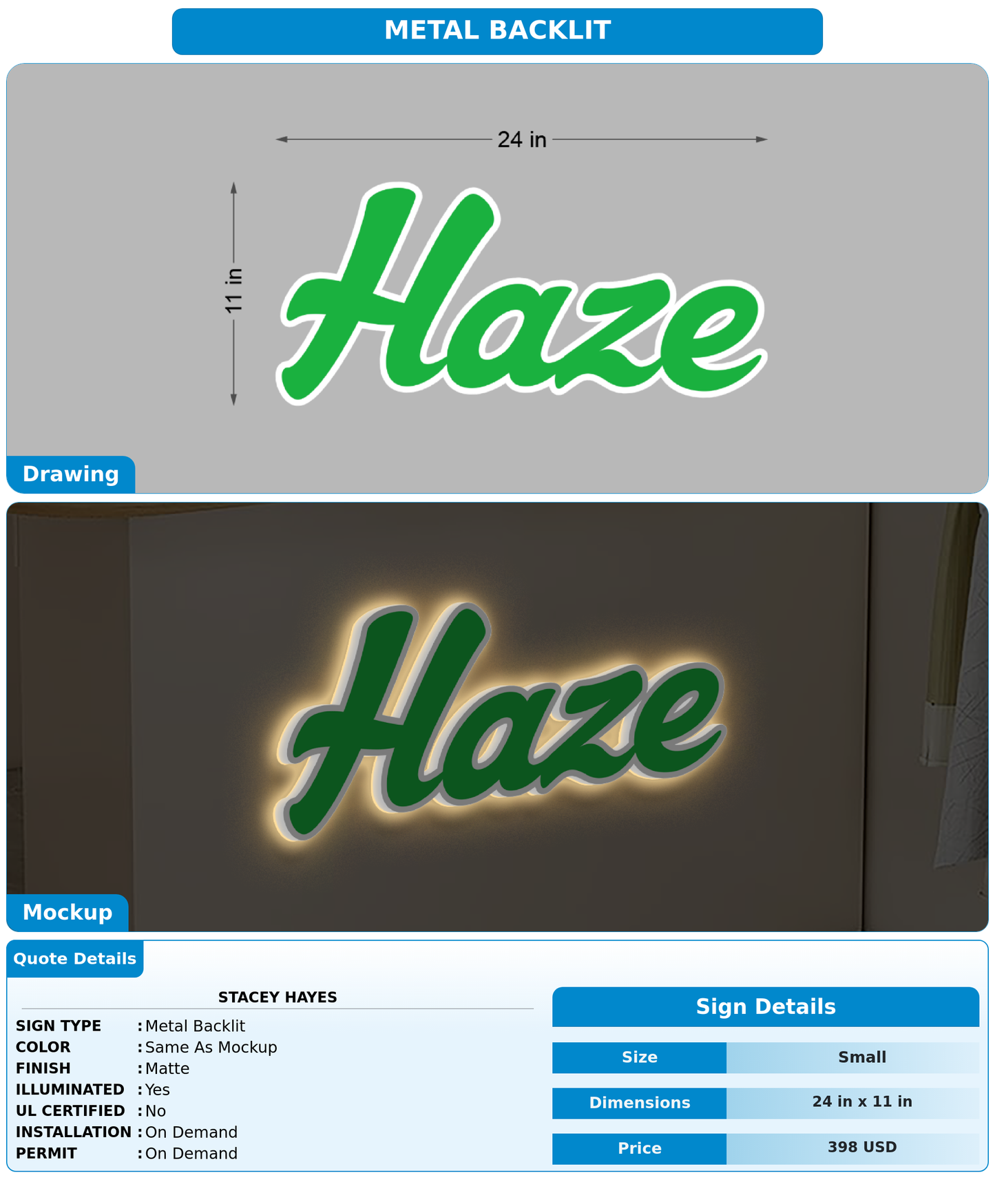 CUSTOM MOCKUP SIGN FOR Stacey Hayes
