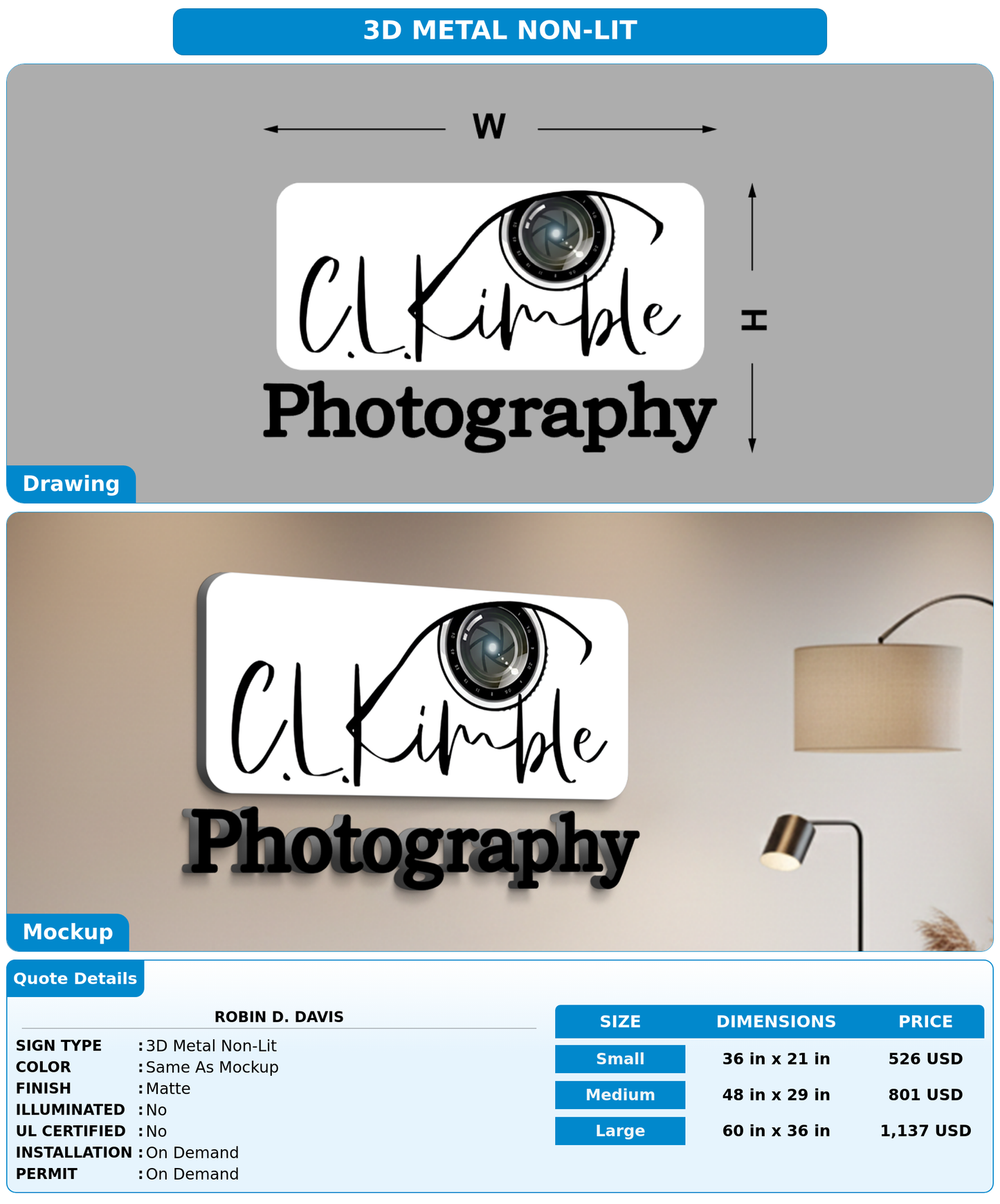 CUSTOM MOCKUP SIGN FOR Robin D. Davis