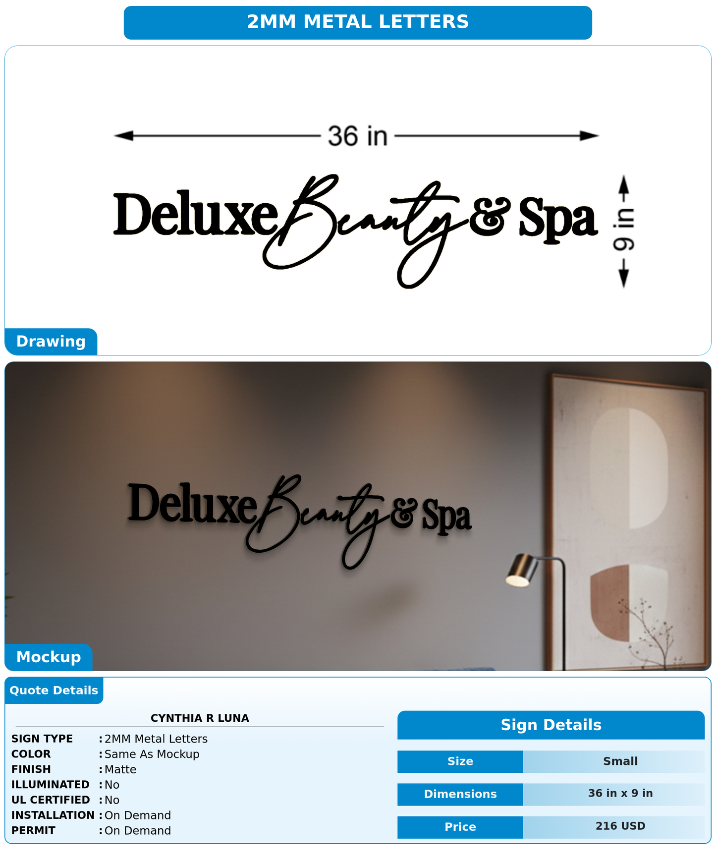 CUSTOM MOCKUP SIGN FOR CYNTHIA R LUNA