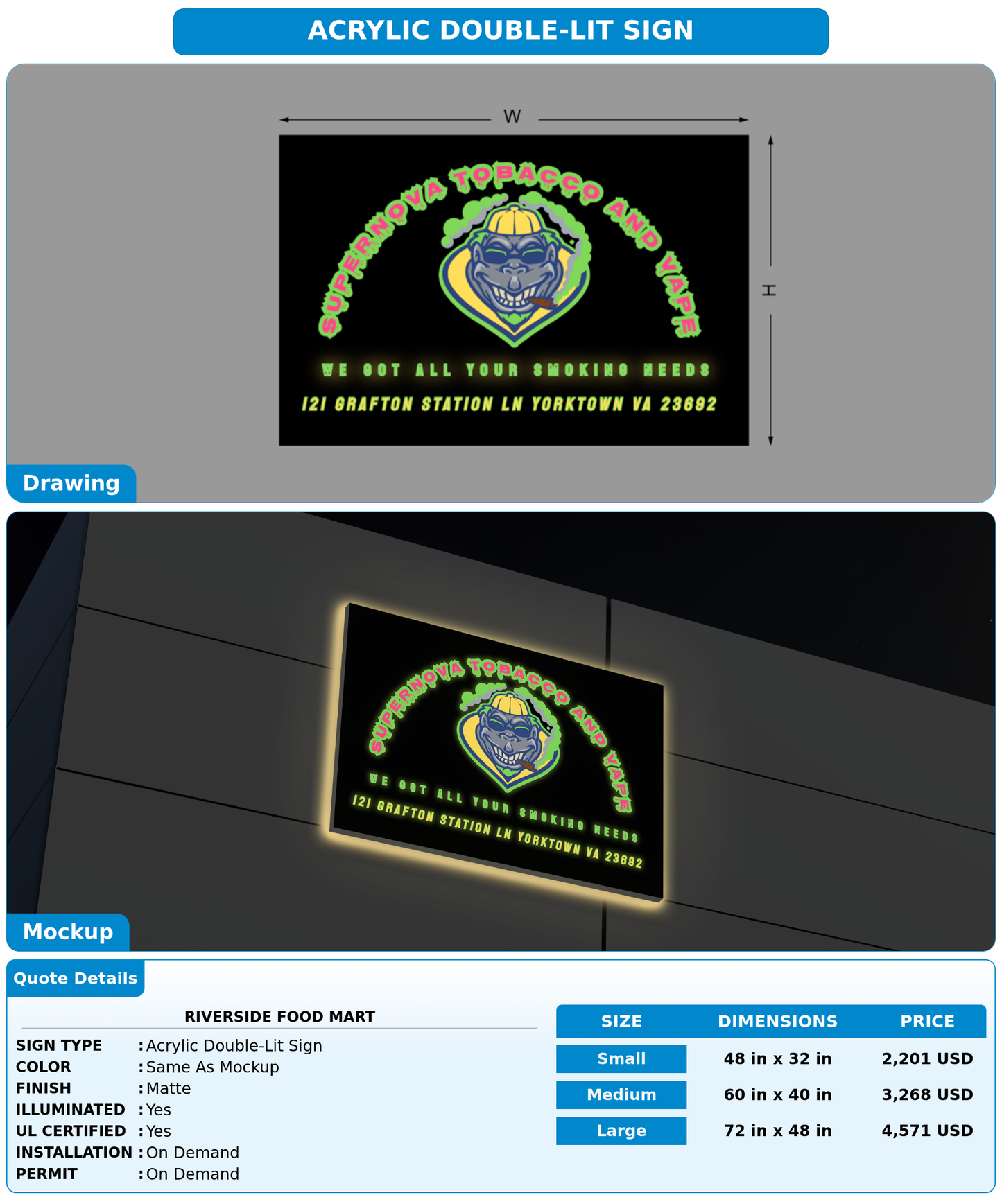 CUSTOM MOCKUP SIGN FOR Riverside food mart
