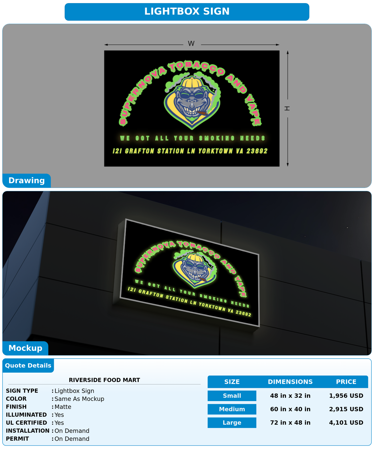 CUSTOM MOCKUP SIGN FOR Riverside food mart